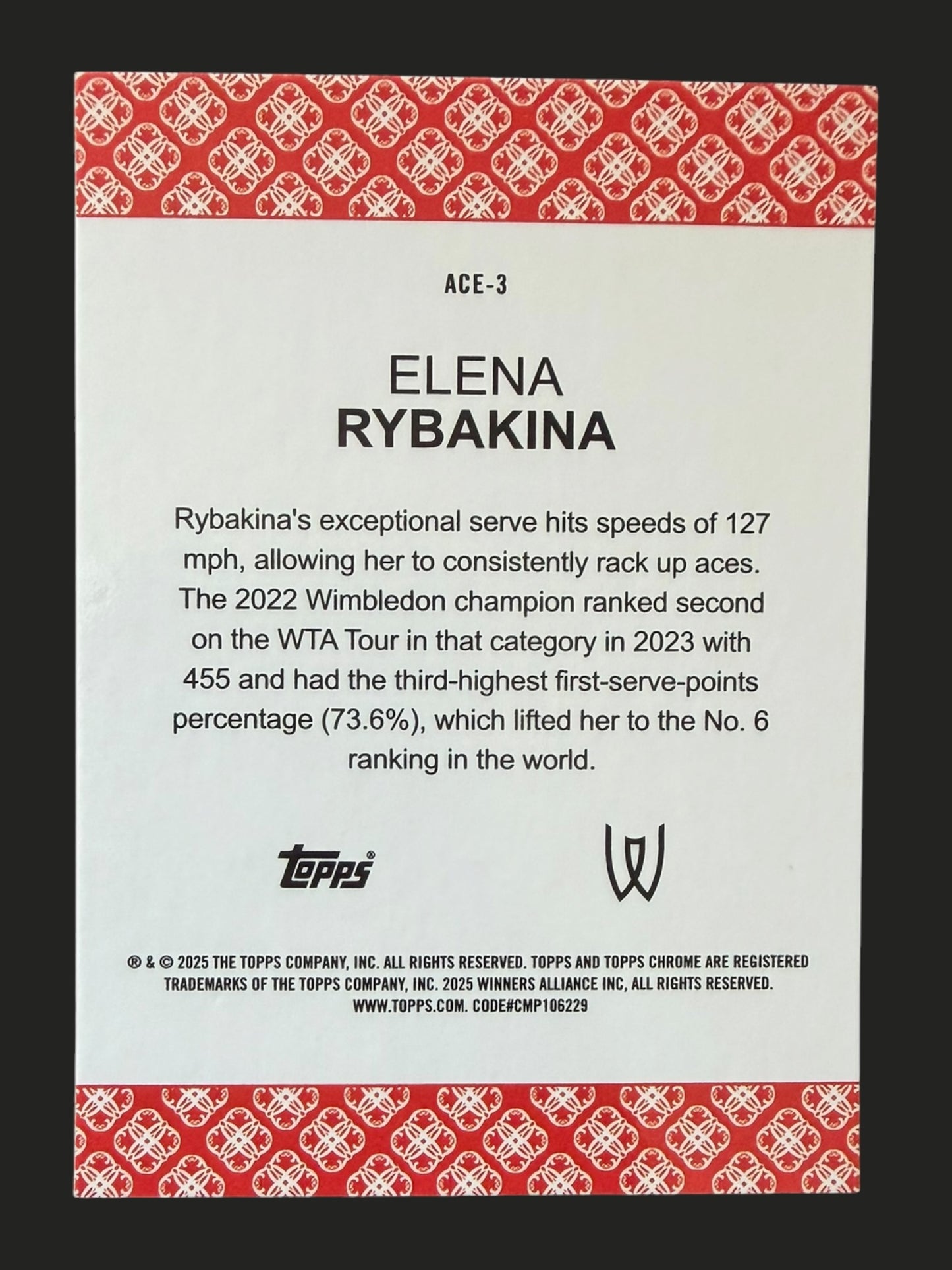 2025 Topps Chrome Tennis Aces Elena Rybakina