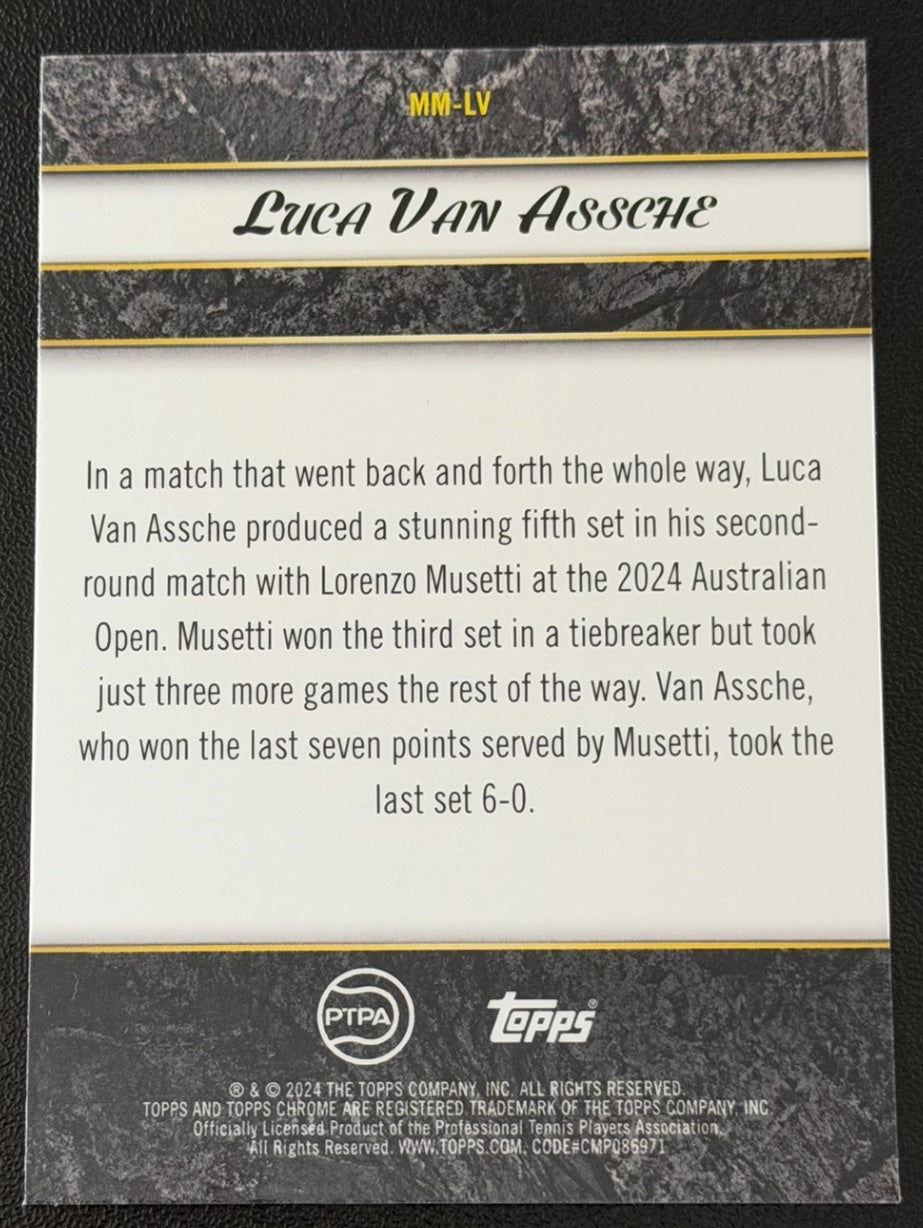 2024 Topps Graphite Tennis Match Masters Blue Refractor 26/50 Luca Van Assche