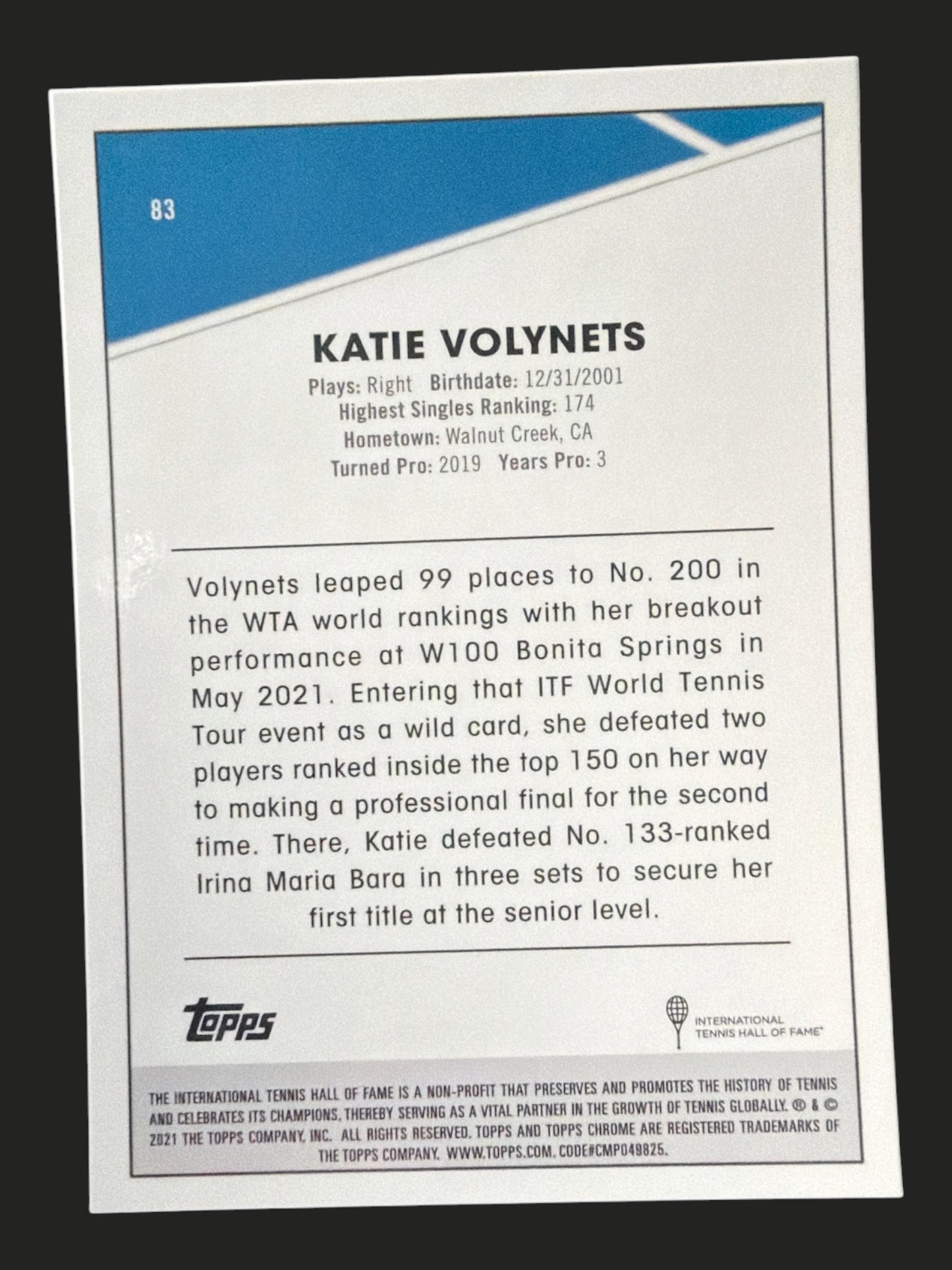 2021 Topps Chrome Tennis Katie Volynets