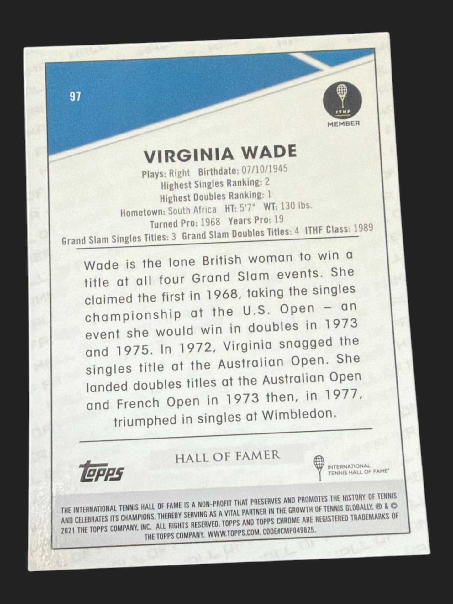 2021 Topps Chrome Tennis Virginia Wade