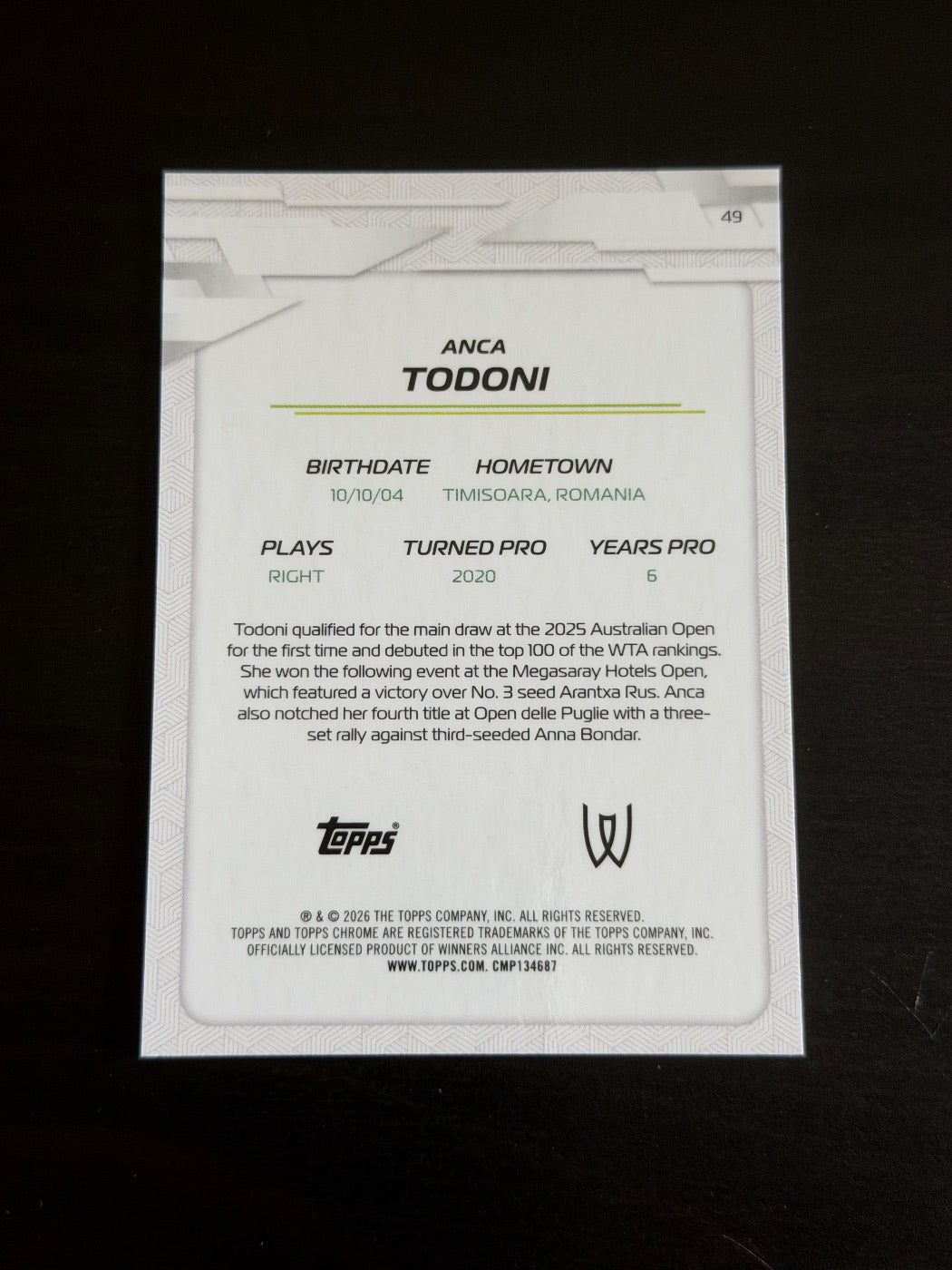 2026 Topps Chrome Anca Todoni Pink /250