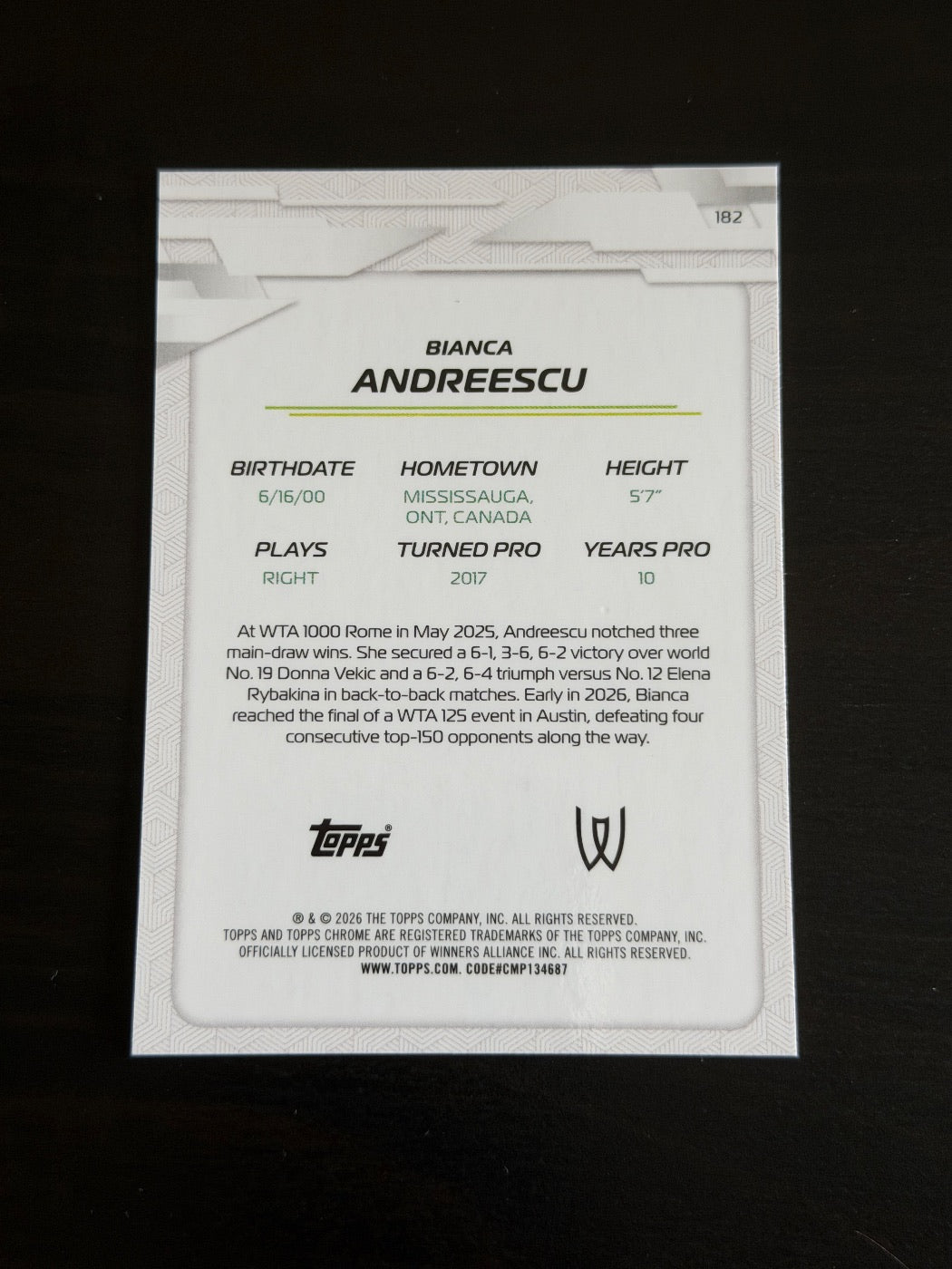 2026 Topps Chrome Bianca Andreescu Black /10
