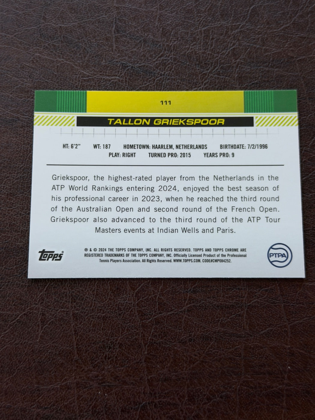 2024 Topps Chrome Tallon Griekspoor Purple /499