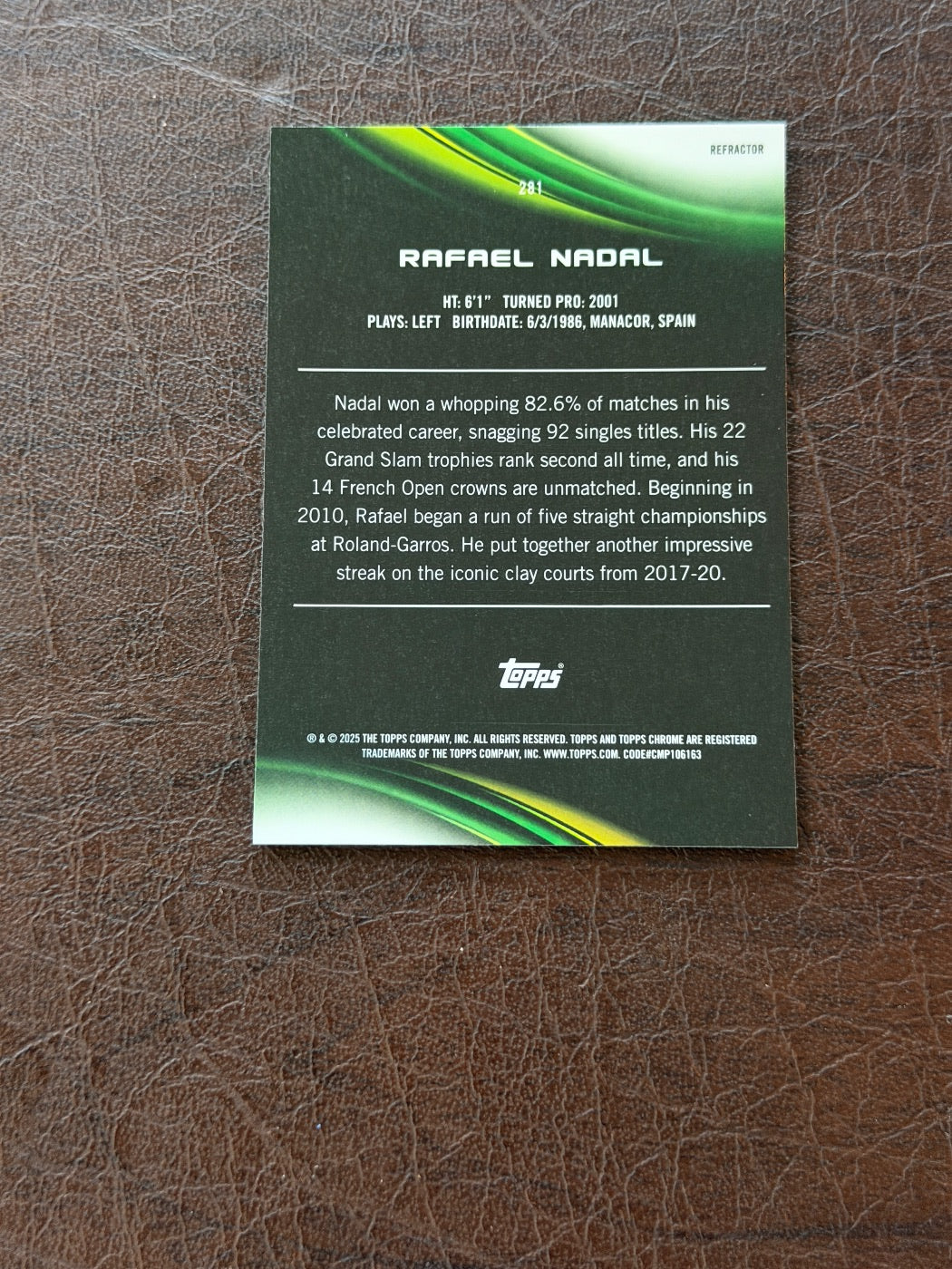2025 Topps Chrome Rafael Nadal Refractor