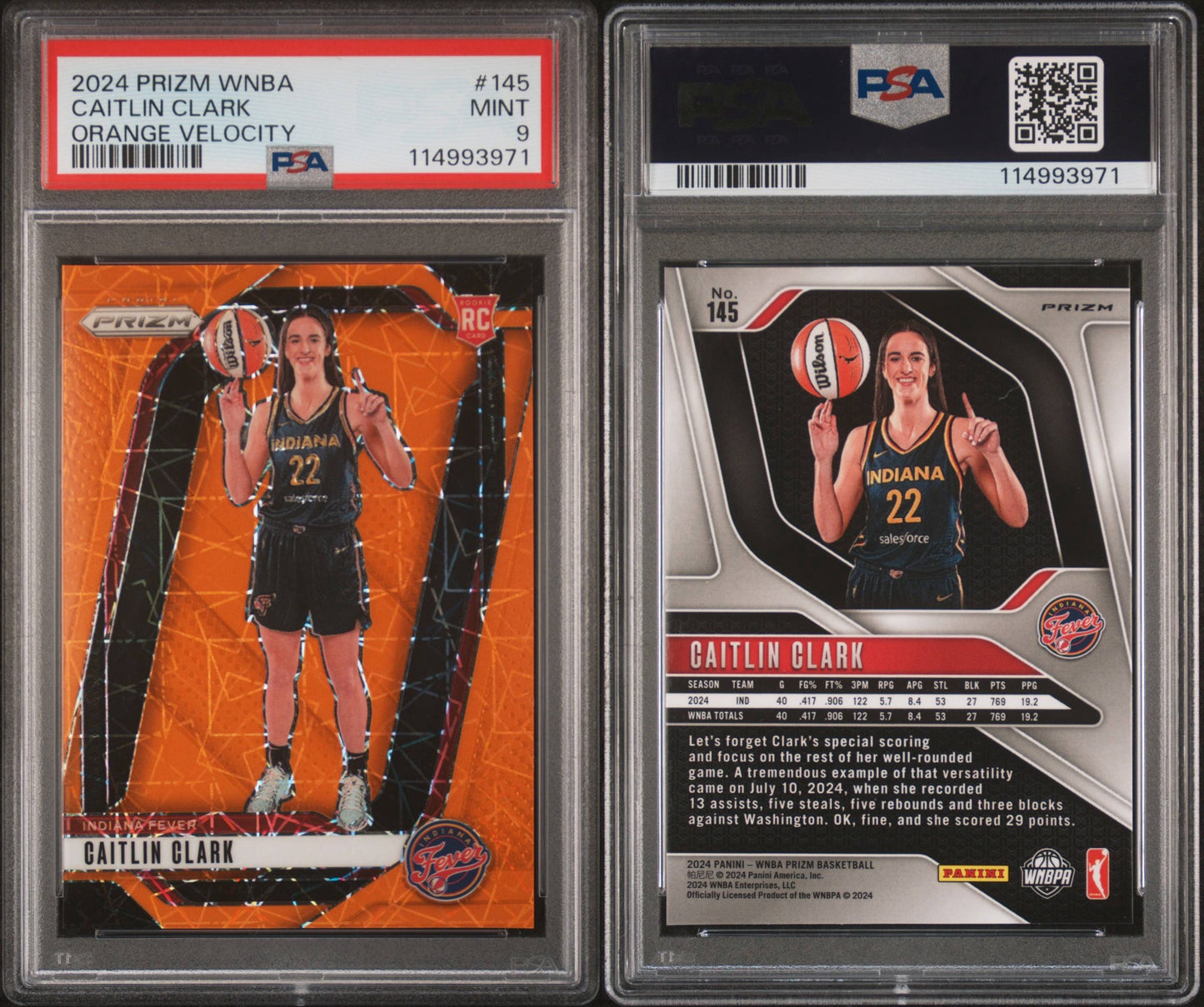 2024 Prizm WNBA Caitlin Clark Orange Velocity PSA 9