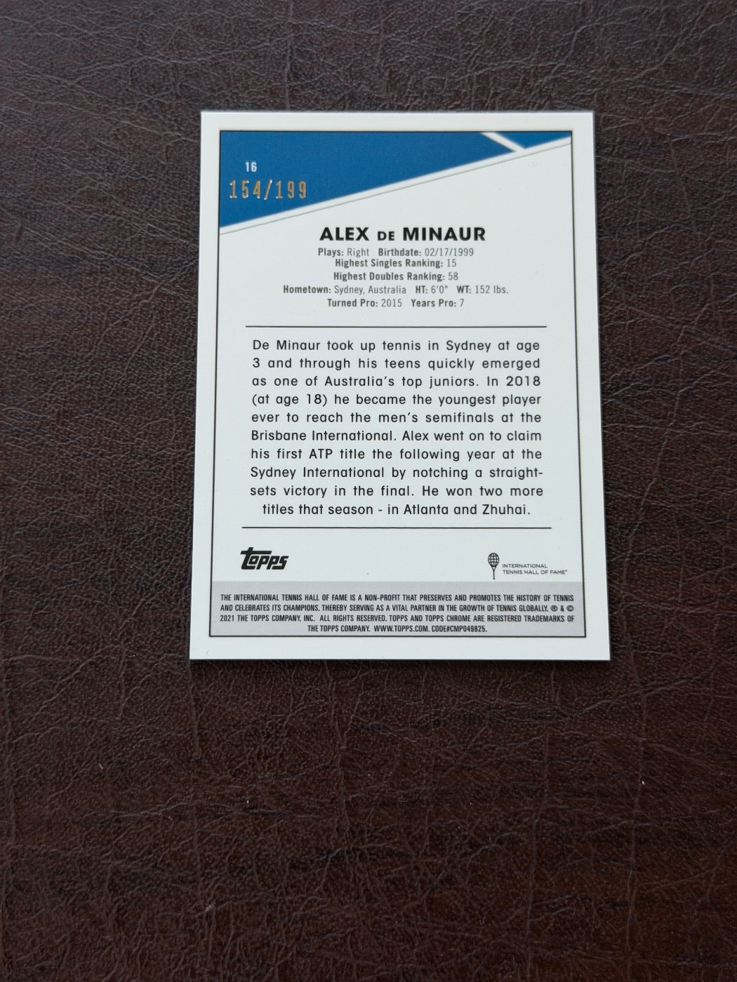 2021 Topps Chrome Alex de Minaur Purple Wave /199