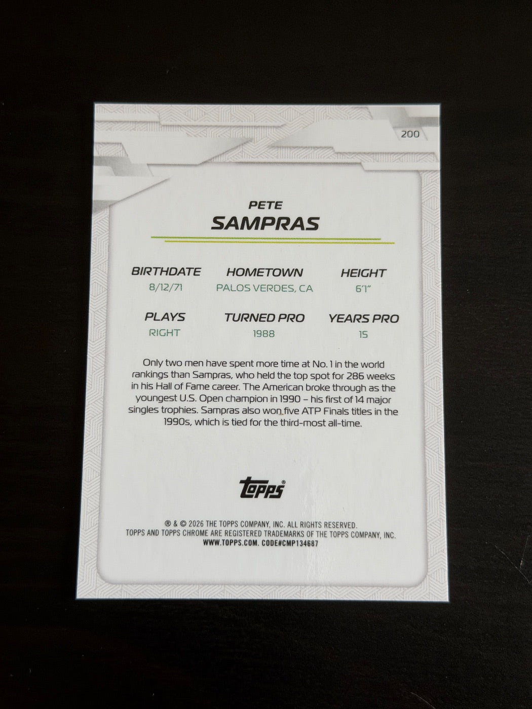 2026 Topps Chrome Pete Sampras Aqua Geometric /199