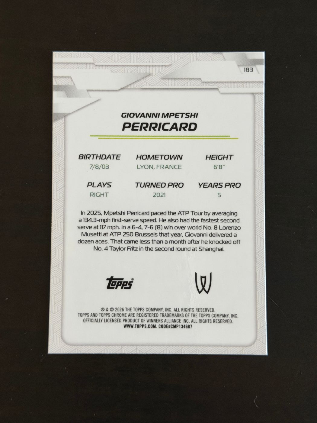 2026 Topps Chrome Giovanni Mpetshi Perricard
