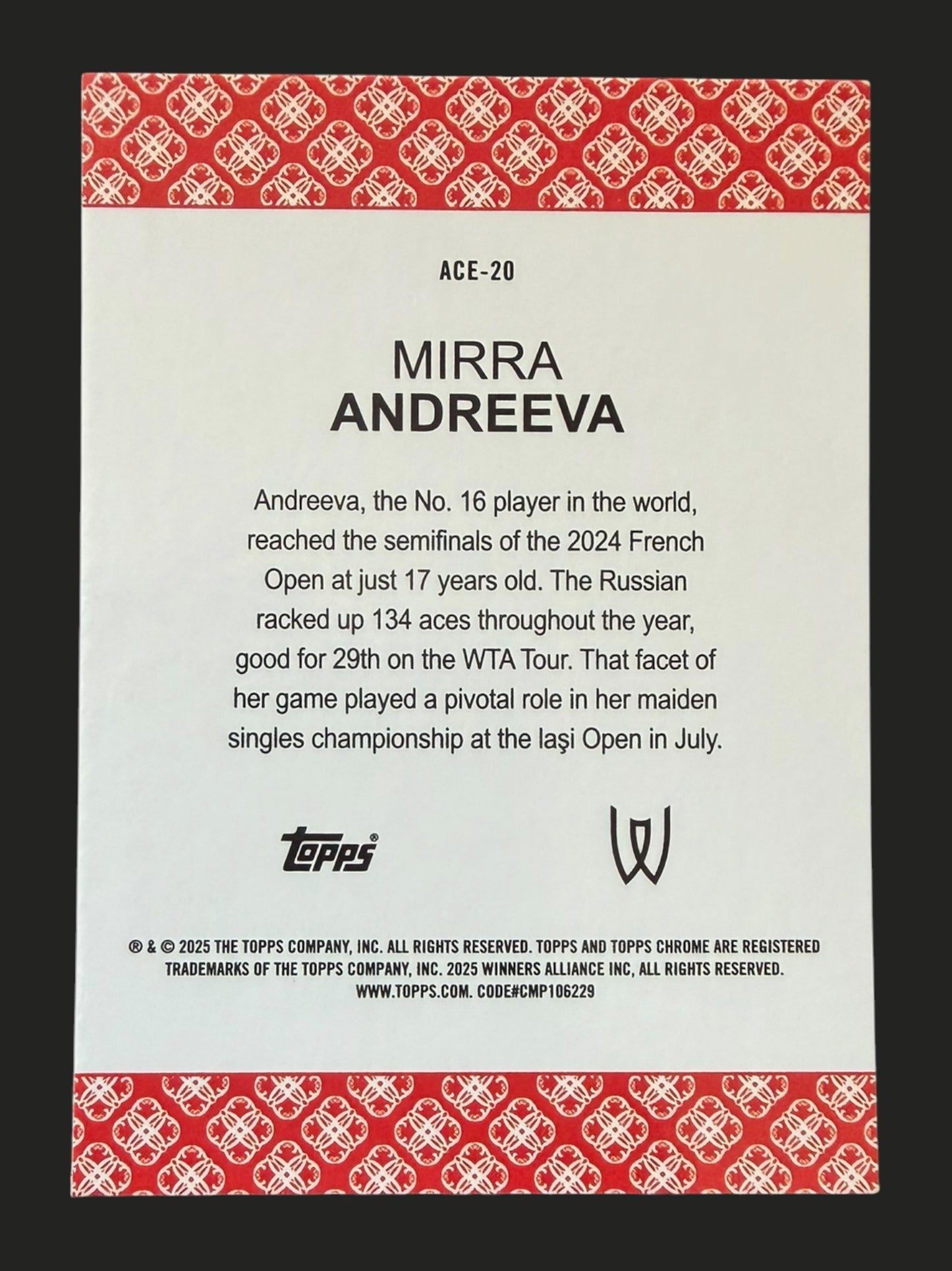 2025 Topps Chrome Tennis Aces Mirra Andreeva