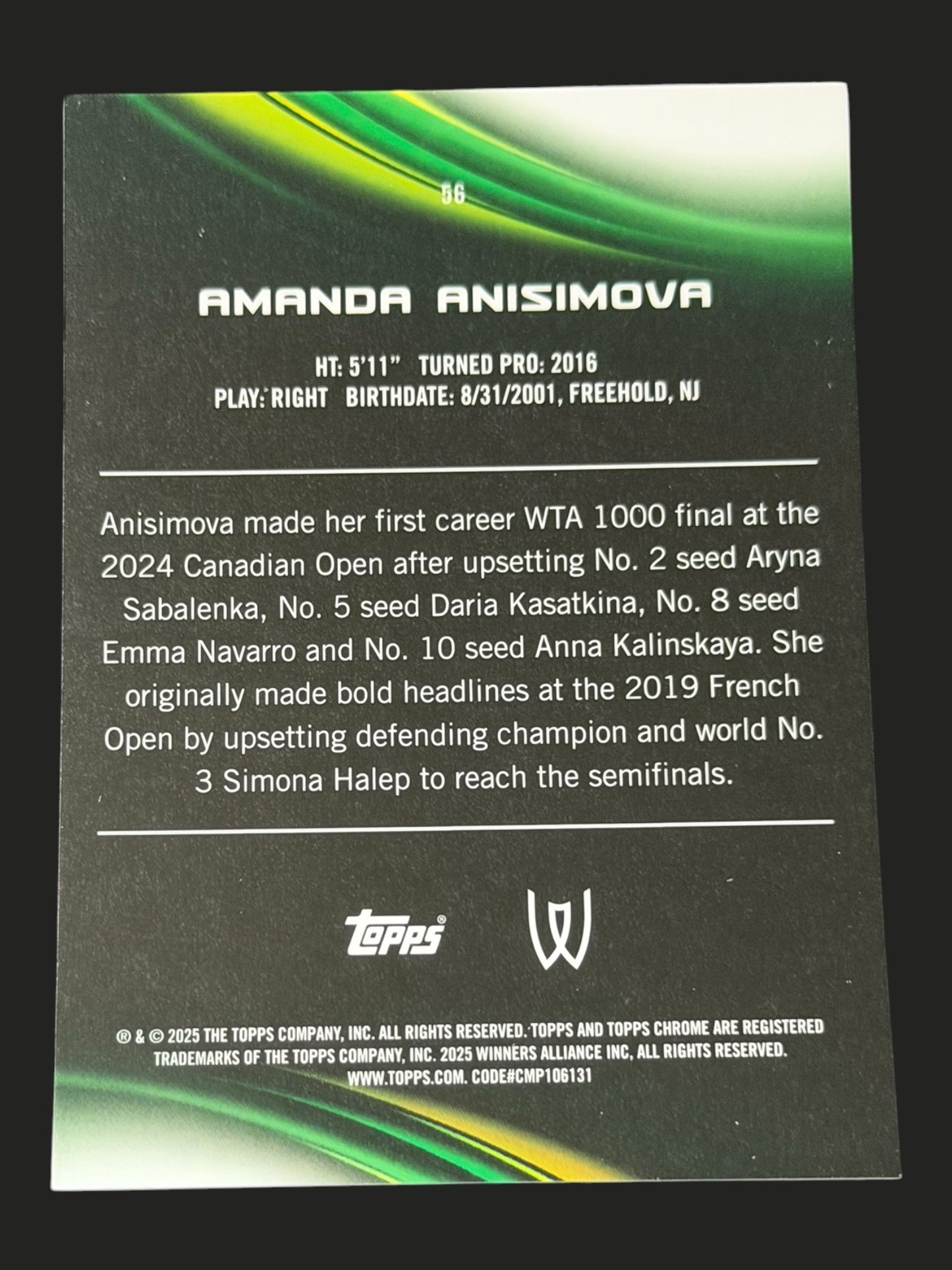 2025 Topps Chrome Tennis Amanda Anisimova