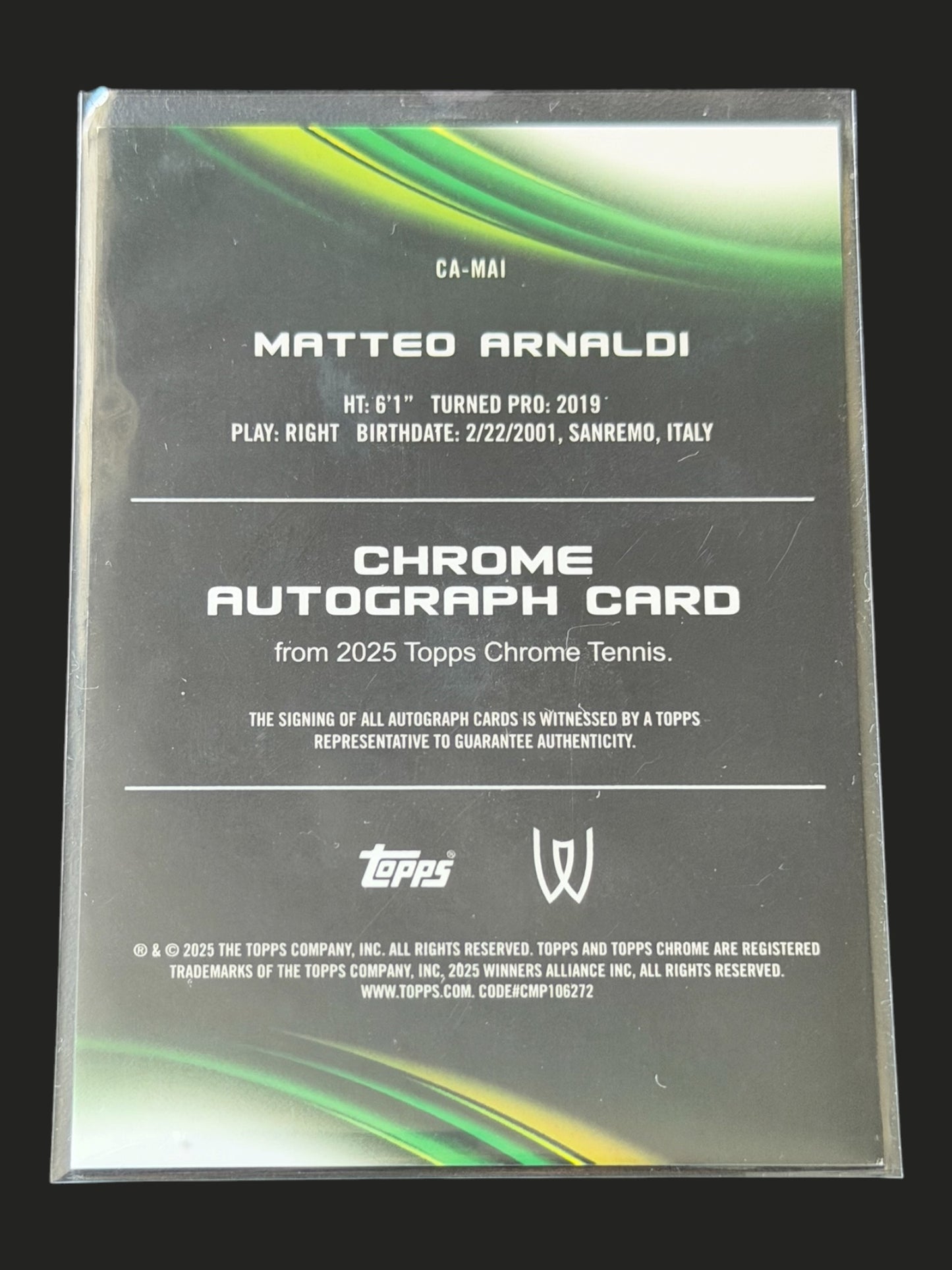 2025 Topps Chrome Autograph Matteo Arnaldi