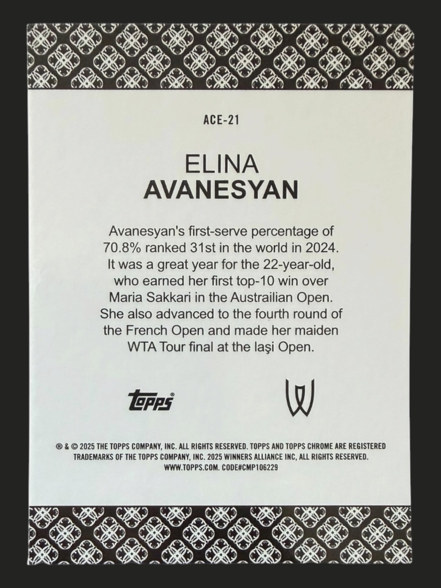 2025 Topps Chrome Tennis Aces Elina Avanesyan