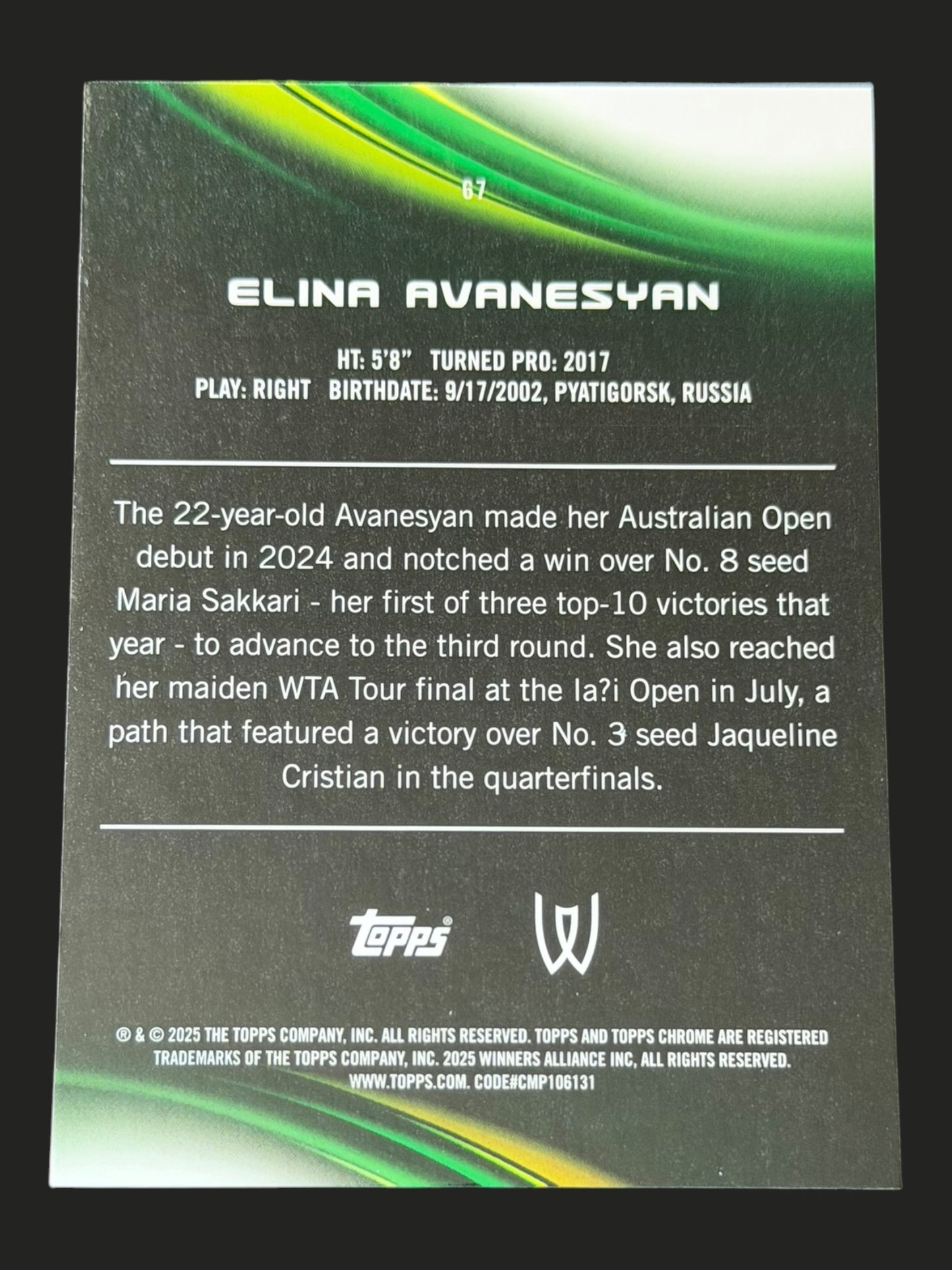 2025 Topps Chrome Sapphire Elina Avanesyan