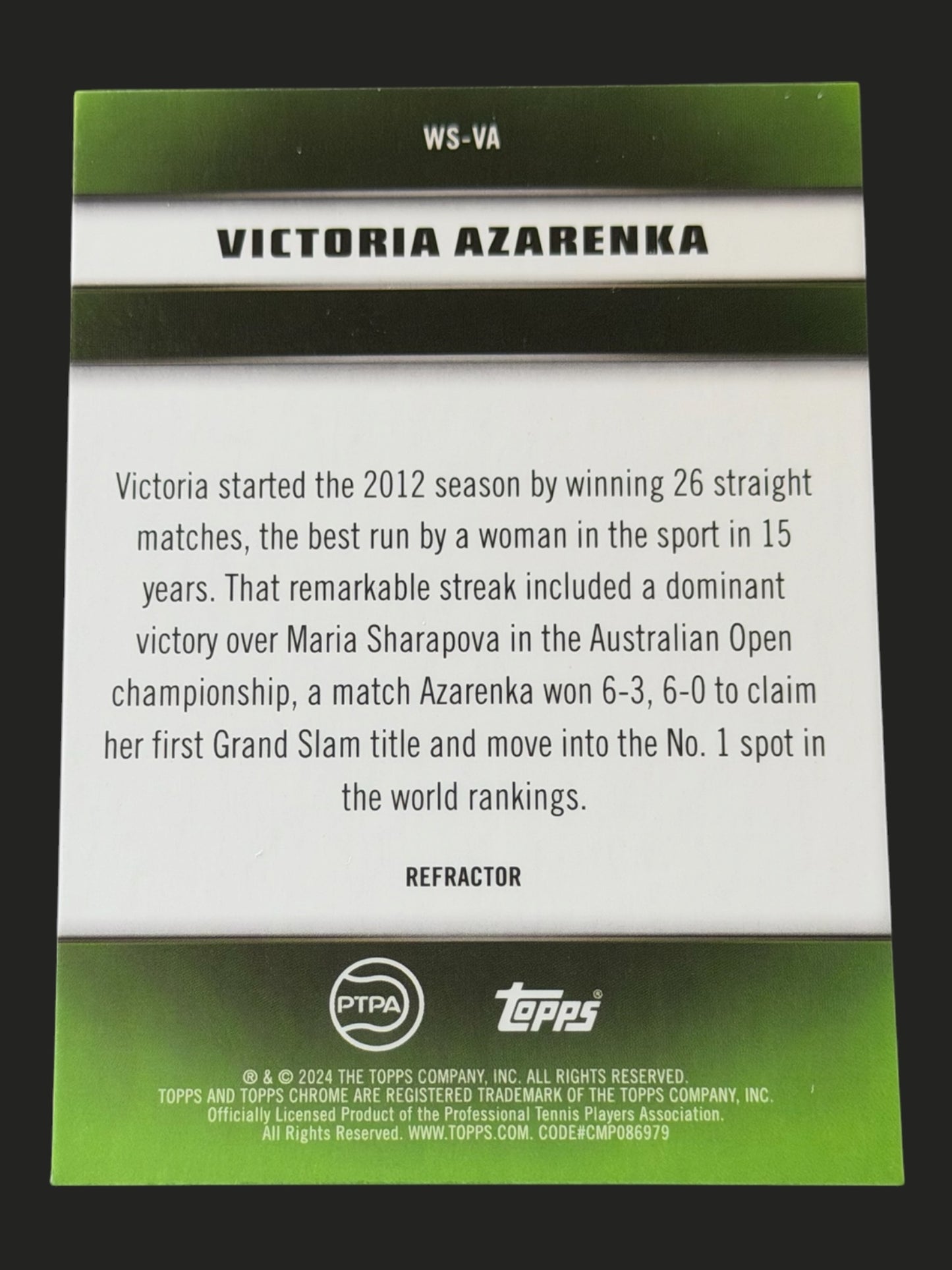 2024 Topps Graphite Winning Streaks Refractor Victoria Azarenka