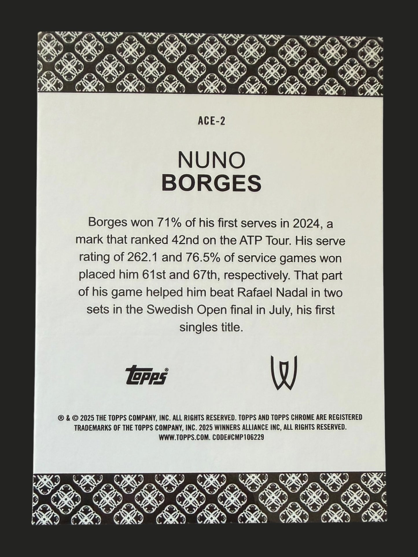 2025 Topps Chrome Tennis Aces Nuno Borges