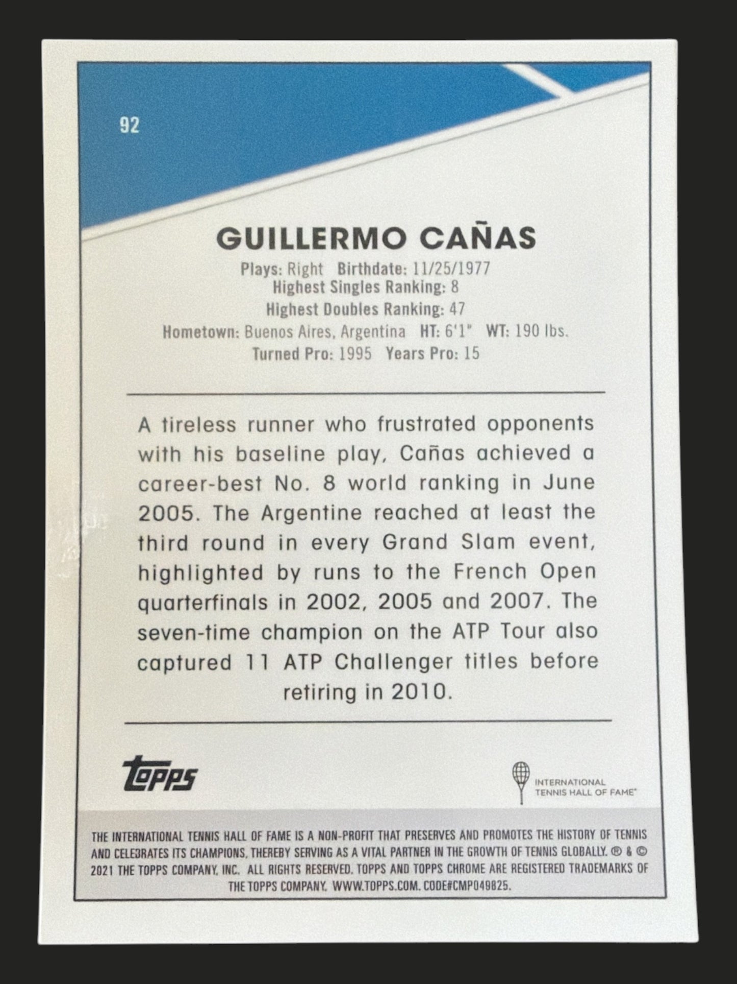 2021 Topps Chrome Tennis Guillermo Cañas