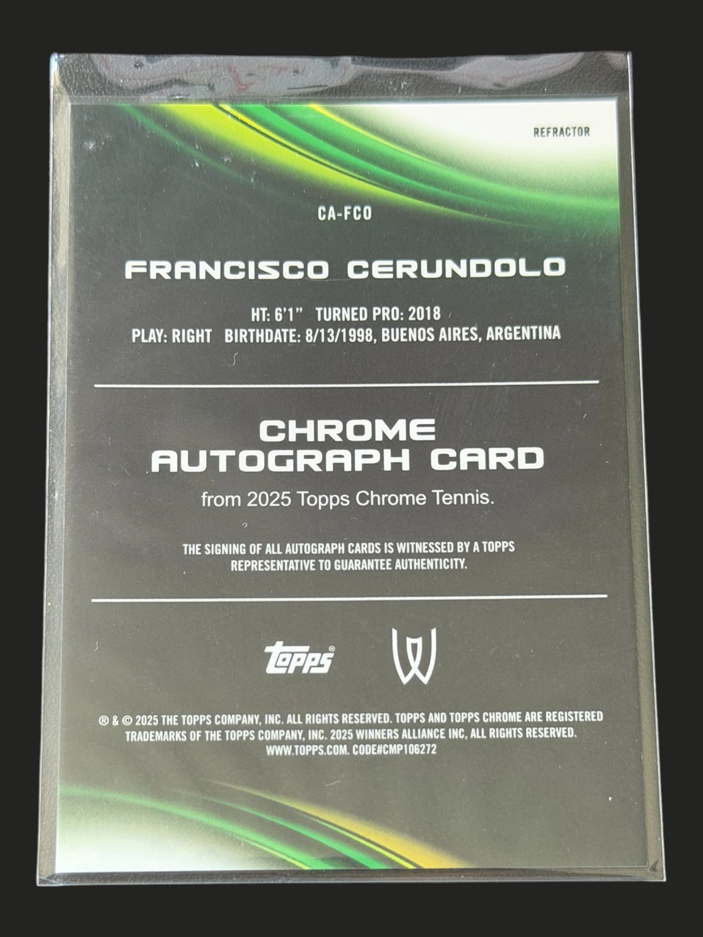 2025 Topps Chrome Autograph Francisco Cerundolo
