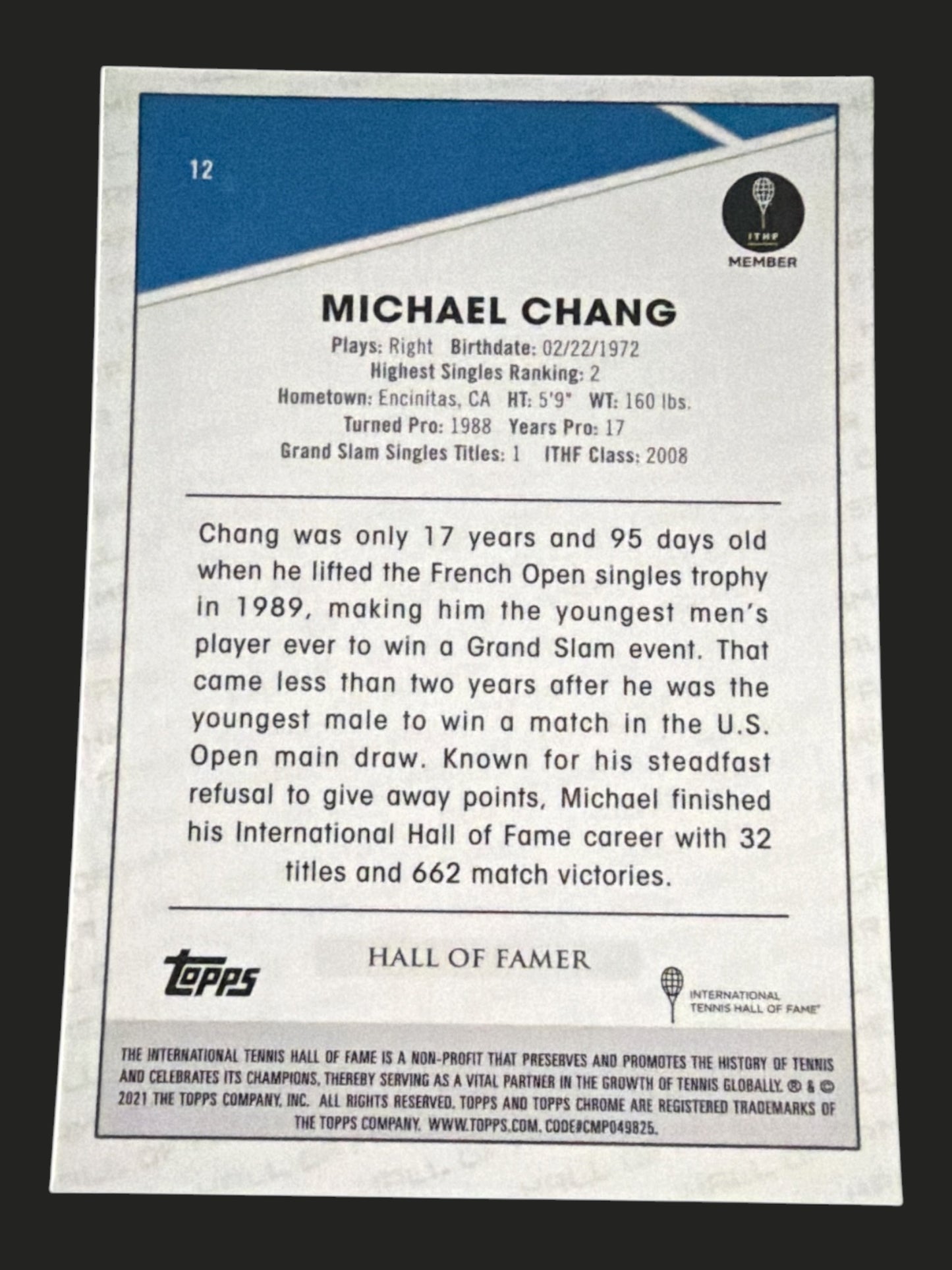 2021 Topps Chrome Tennis Michael Chang