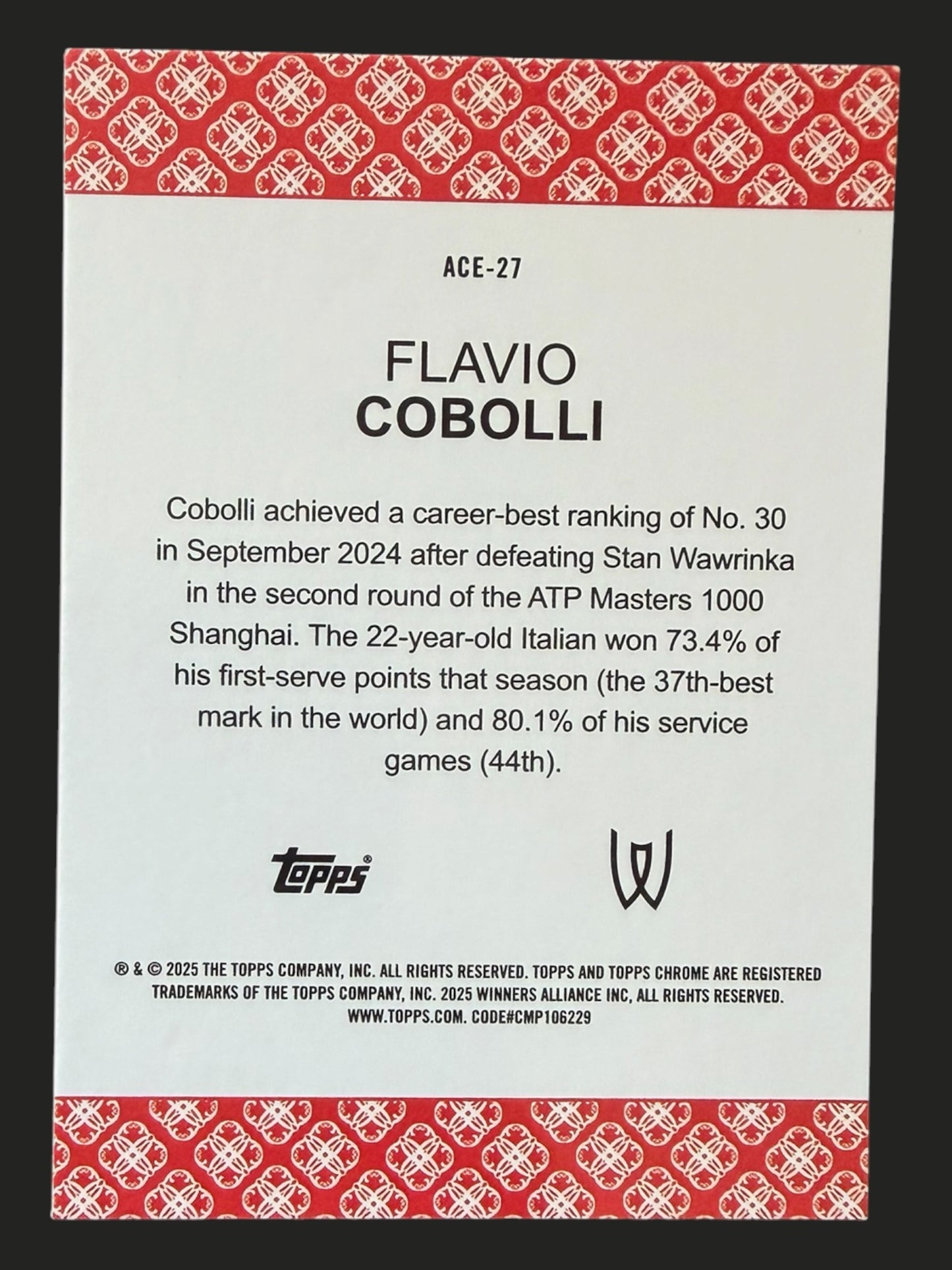 2025 Topps Chrome Tennis Aces Flavio Cobolli