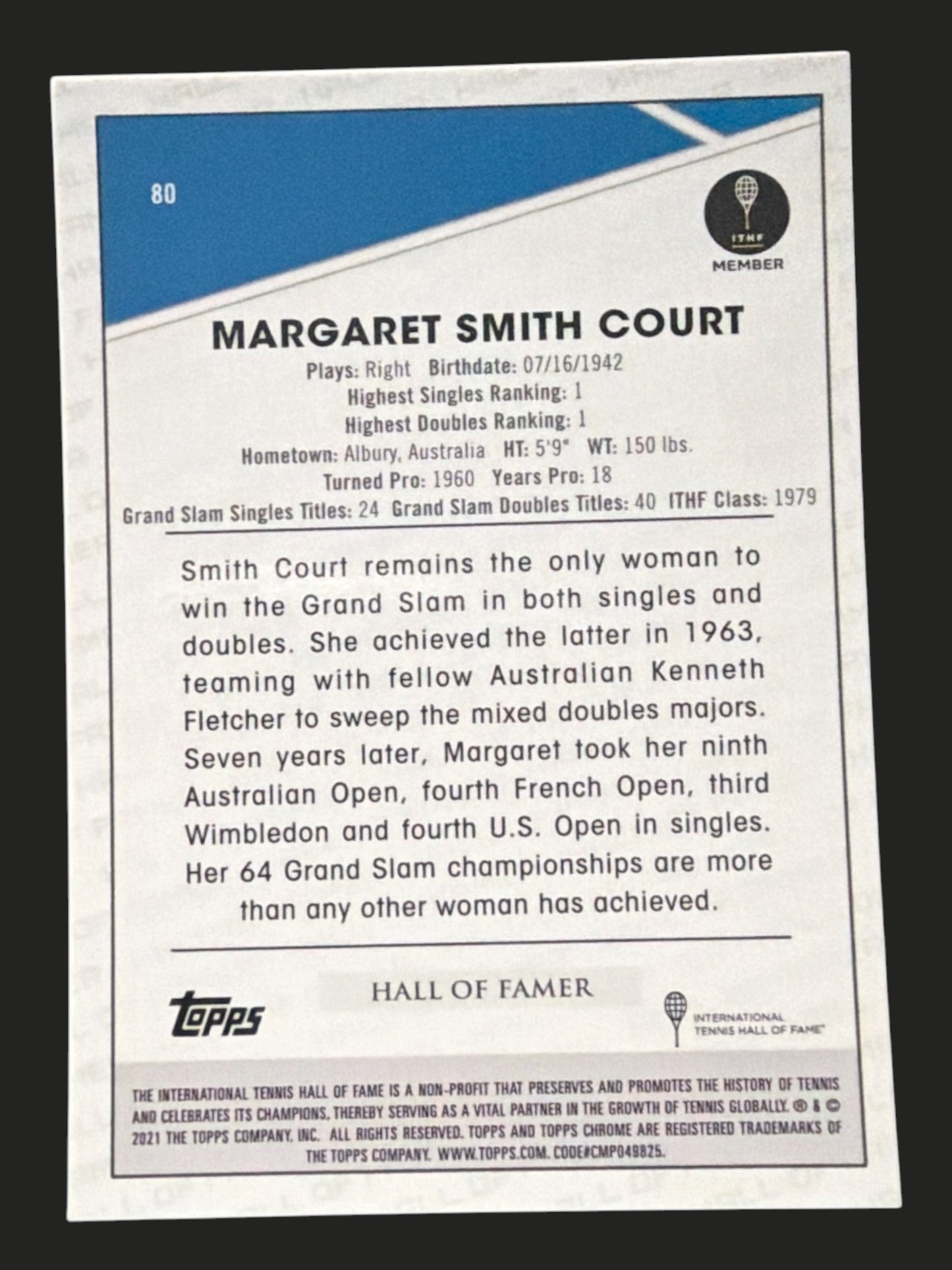 2021 Topps Chrome Tennis Margaret Smith Court