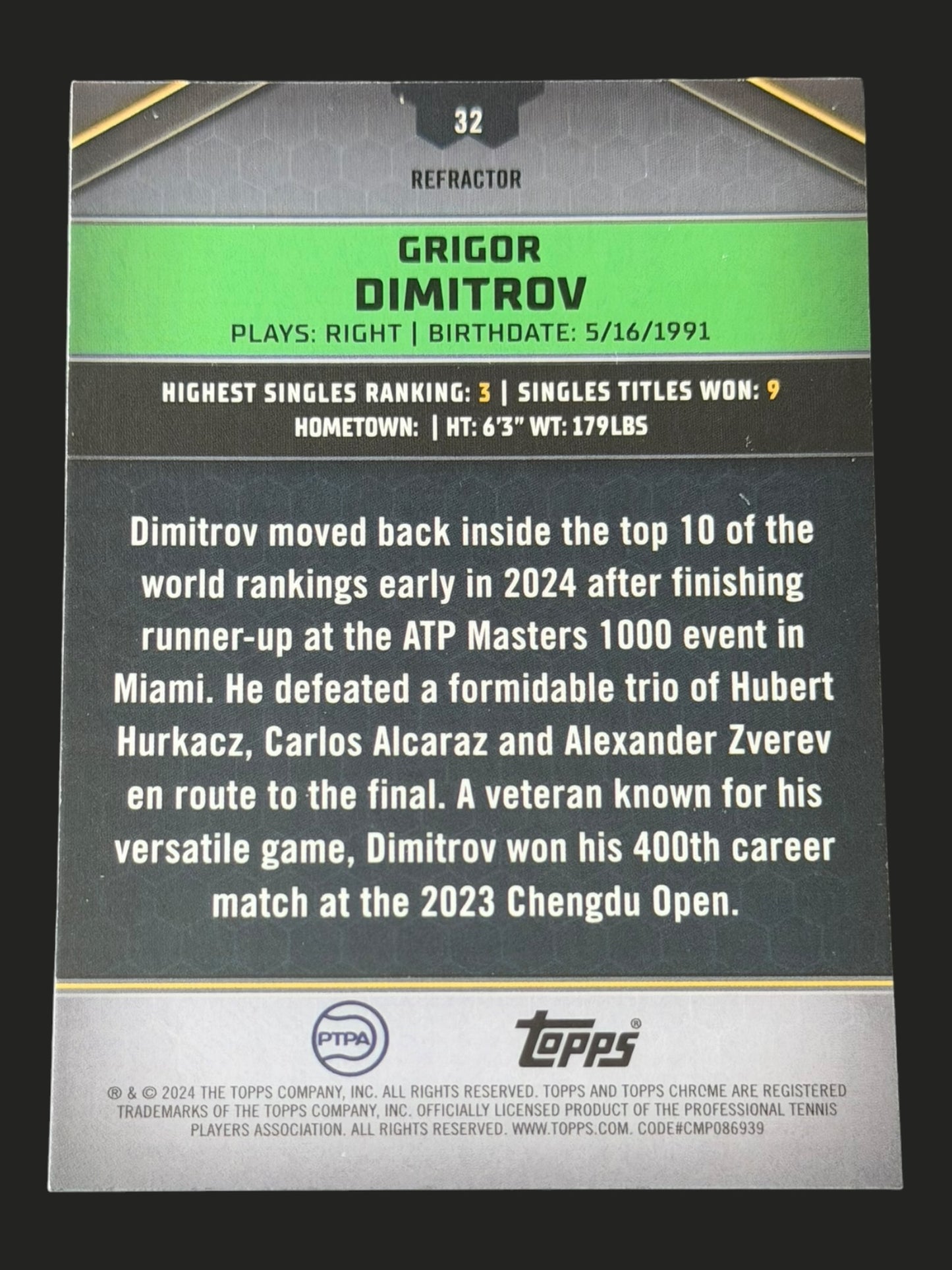 2024 Topps Graphite Refractor Grigor Dimitrov