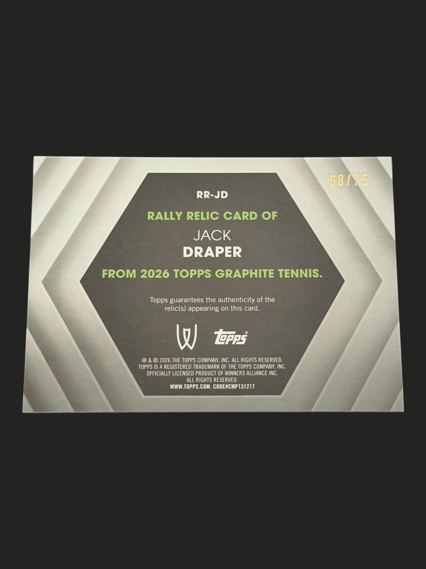 2026 Topps Graphite Rally Green Relic 68/75 Jack Draper