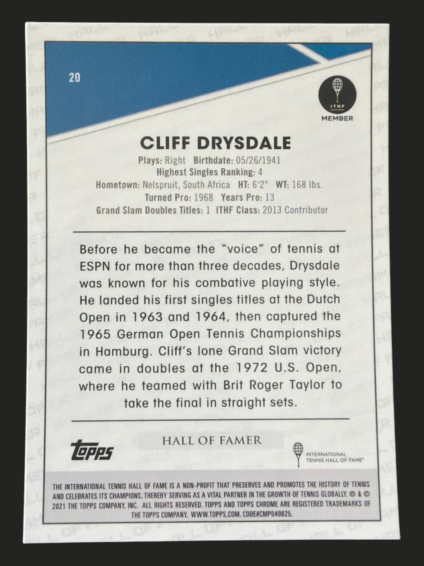 2021 Topps Chrome Tennis Cliff Drysdale