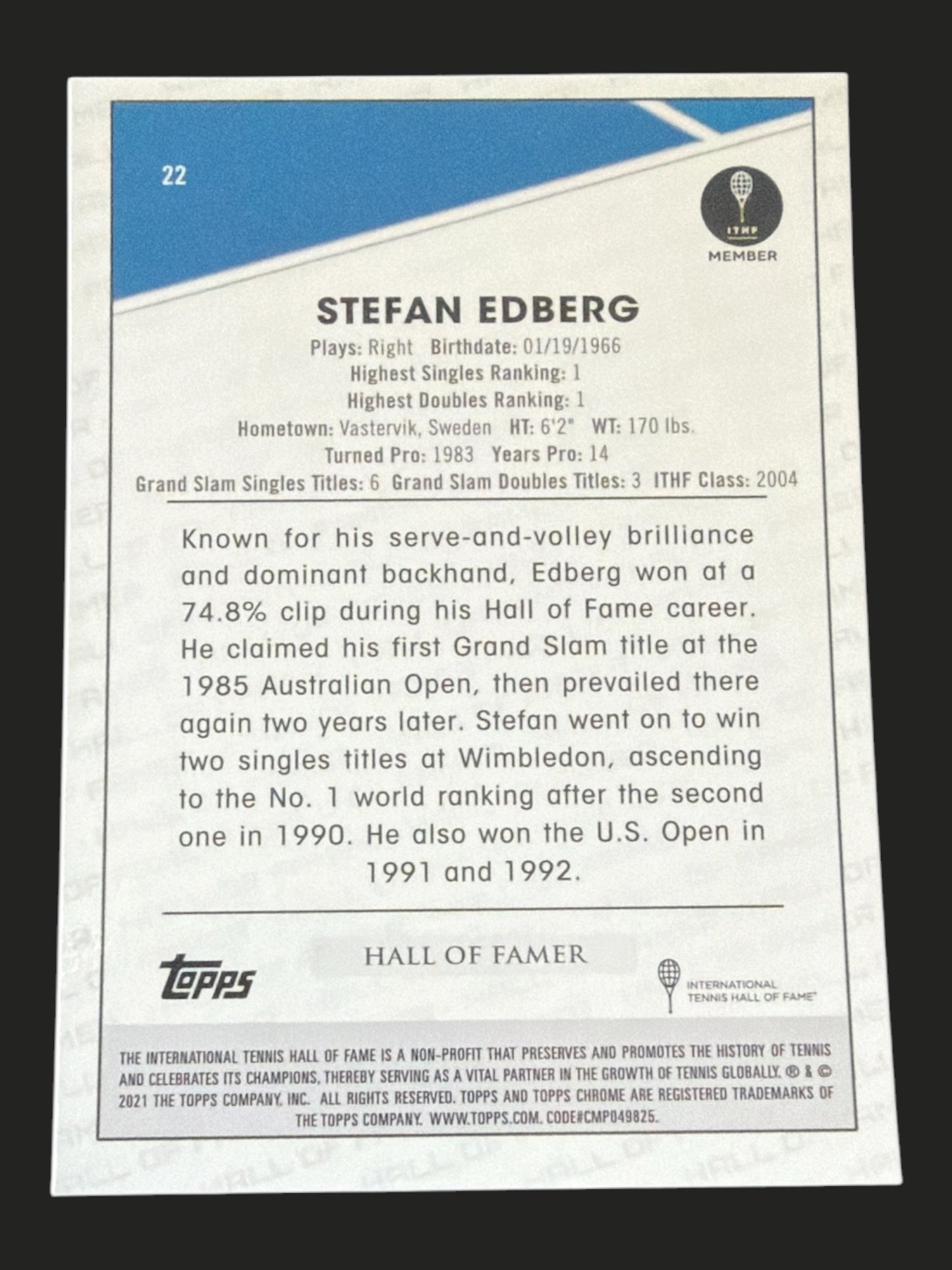 2021 Topps Chrome Tennis Stefan Edberg