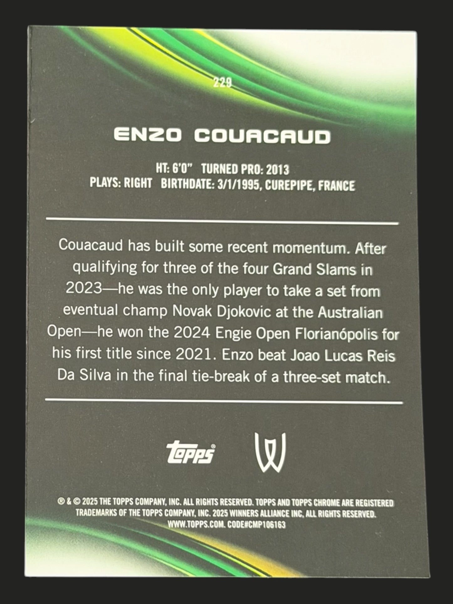 2025 Topps Chrome Tennis Pink Geometric Refractor 19/65 Enzo Couacaud