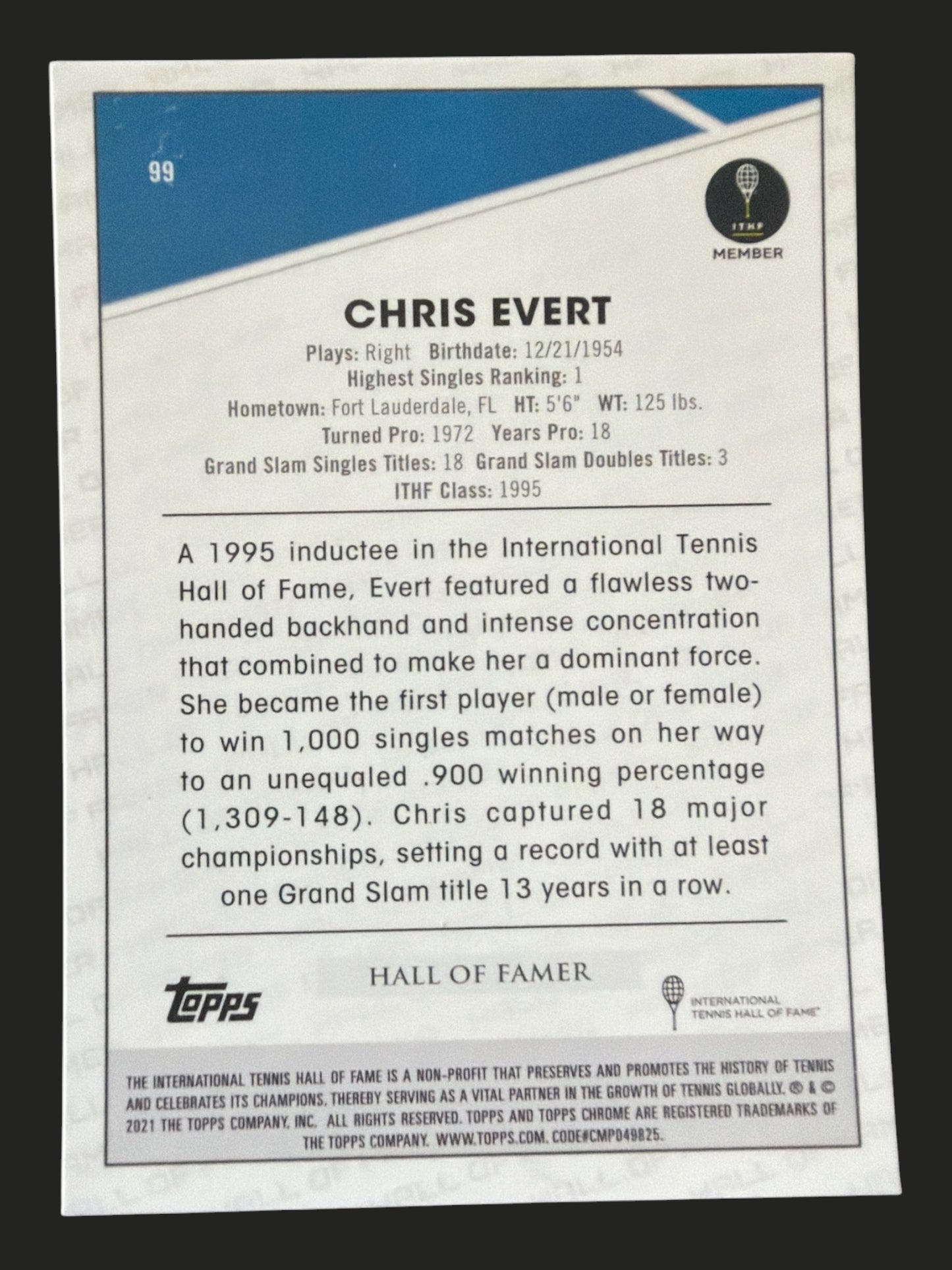 2021 Topps Chrome Tennis Chris Evert