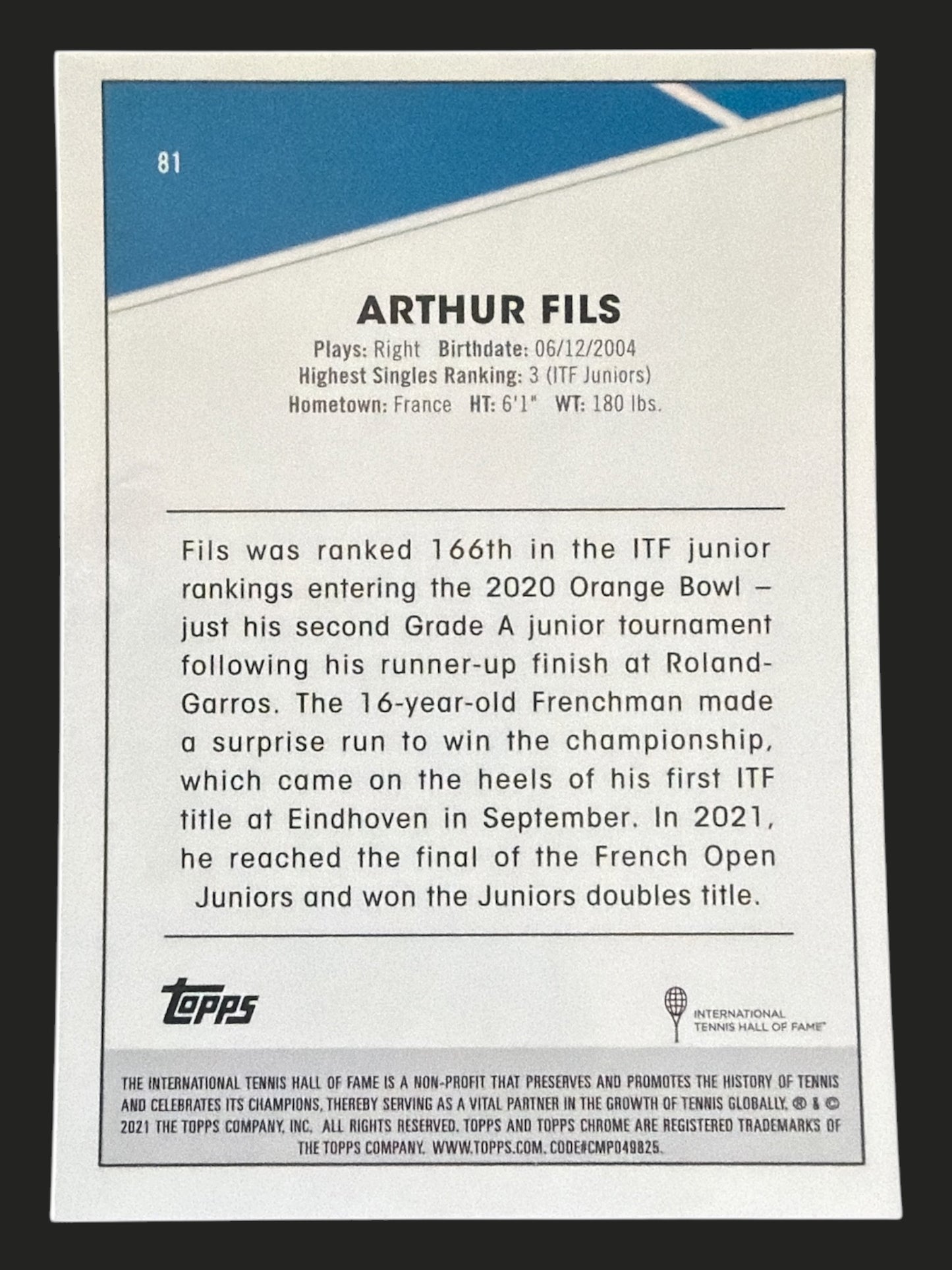 2021 Topps Chrome Tennis Arthur Fils