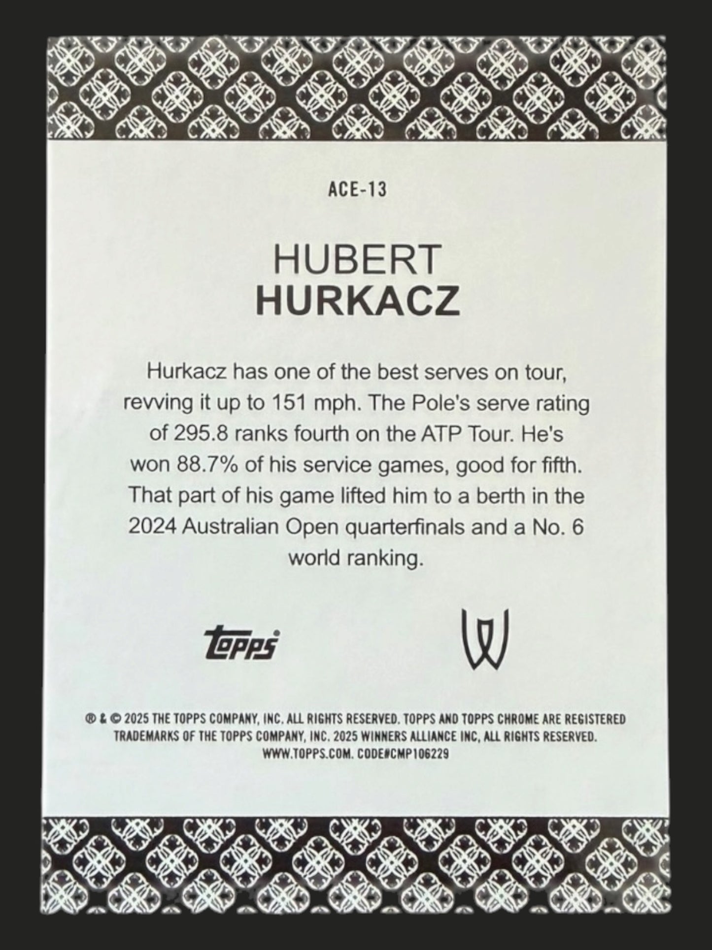2025 Topps Chrome Tennis Aces Hubert Hurkacz