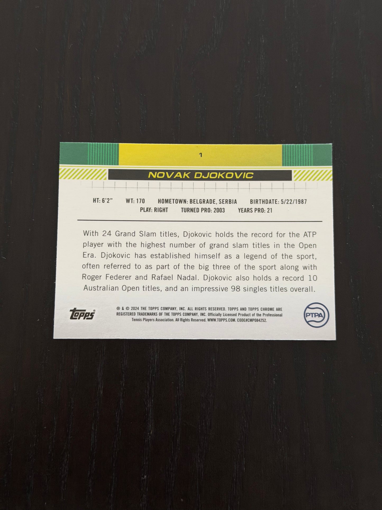 2024 Topps Chrome Lime Green 072/299 Novak Djokovic