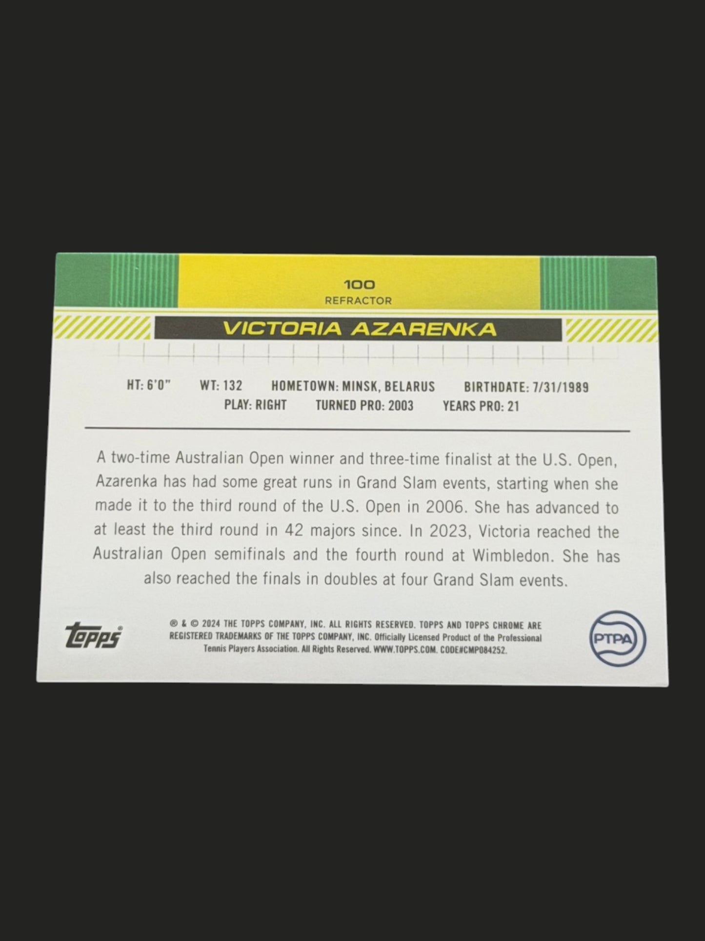 2024 Topps Chrome Victoria Azarenka — Refractor tennis card
