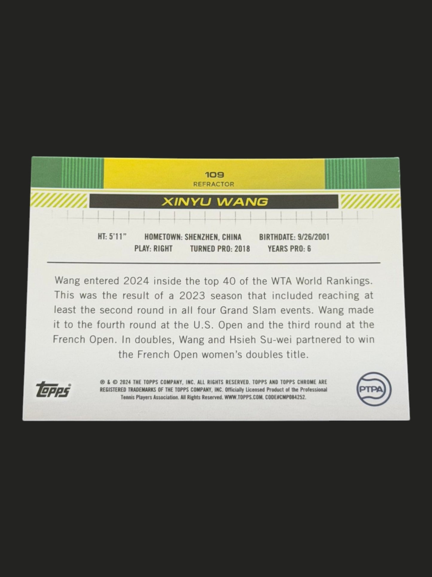 2024 Topps Chrome Xinyu Wang — Refractor tennis card