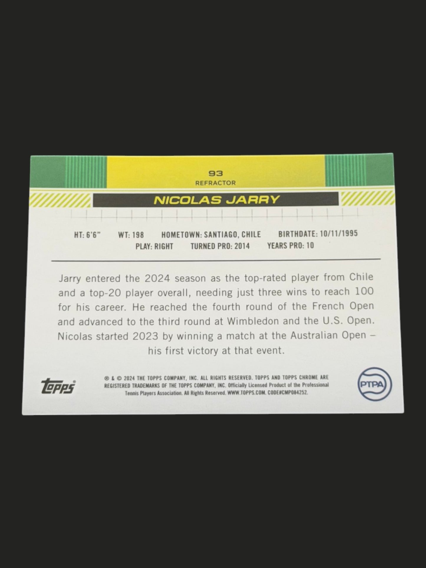 2024 Topps Chrome Nicolas Jarry — Refractor tennis card