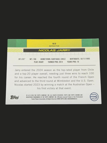 2024 Topps Chrome Nicolas Jarry — Refractor tennis card