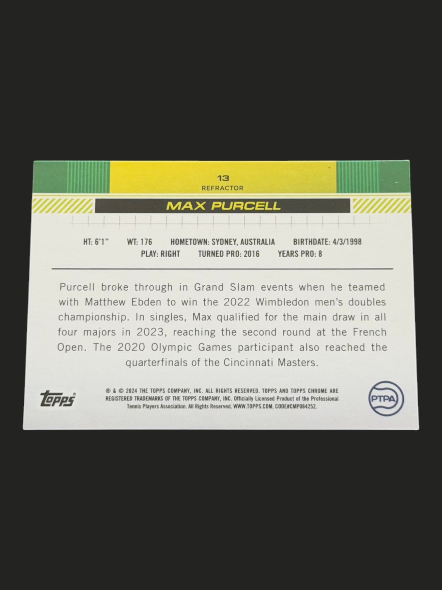 2024 Topps Chrome Max Purcell — Refractor tennis card