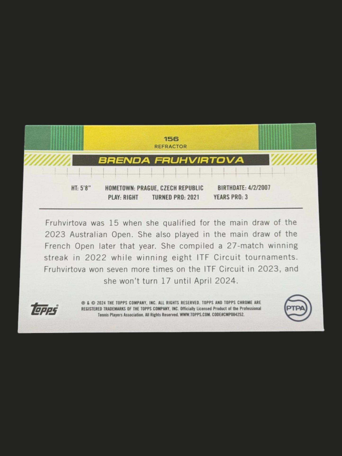 2024 Topps Chrome Brenda Fruhvirtova — Refractor tennis card