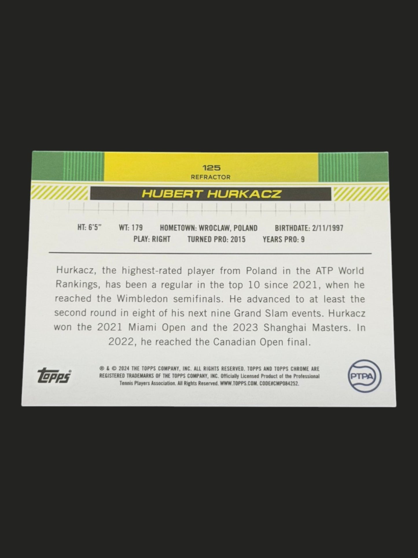 2024 Topps Chrome Hubert Hurkacz — Refractor tennis card