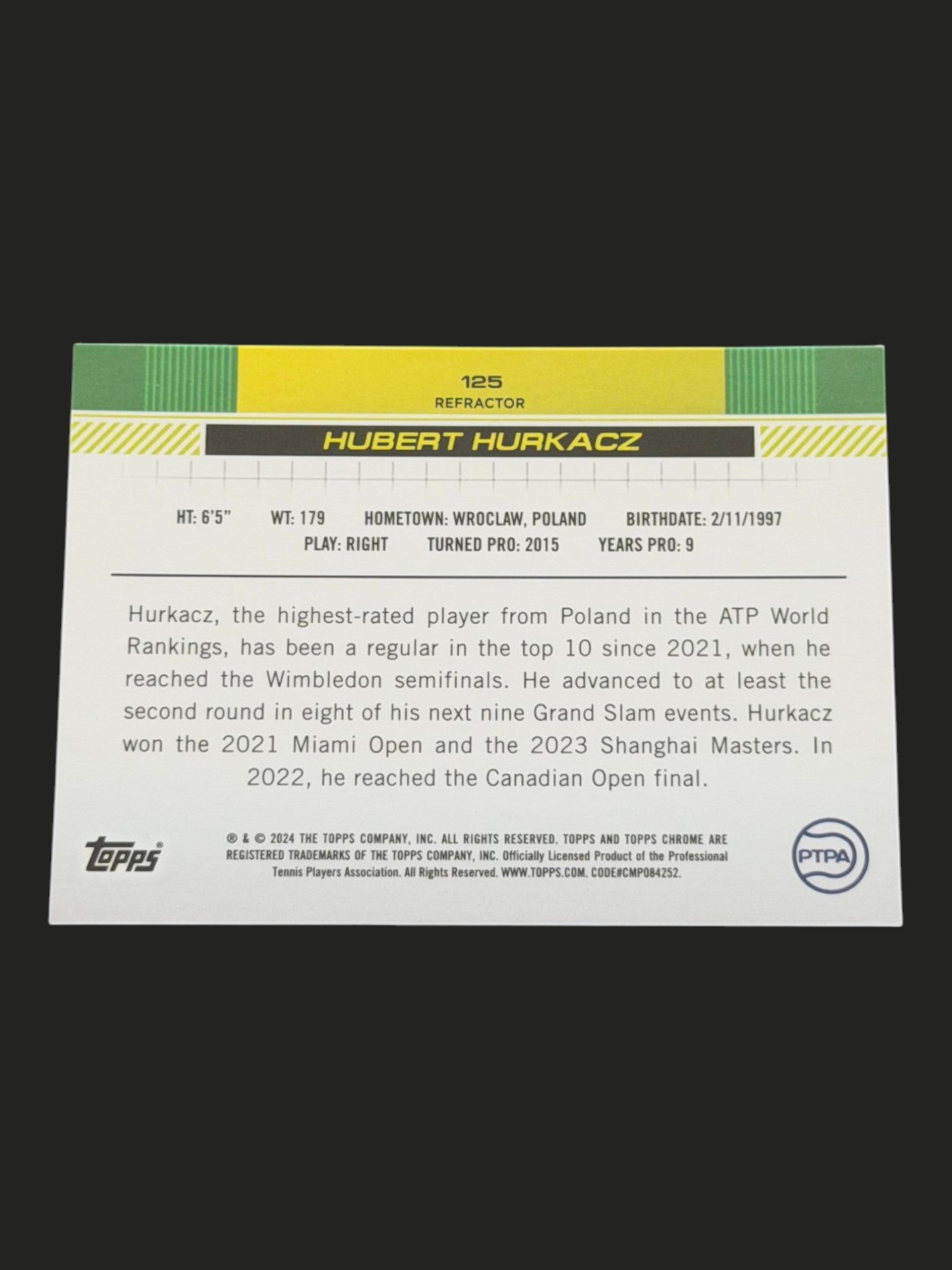2024 Topps Chrome Hubert Hurkacz — Refractor tennis card