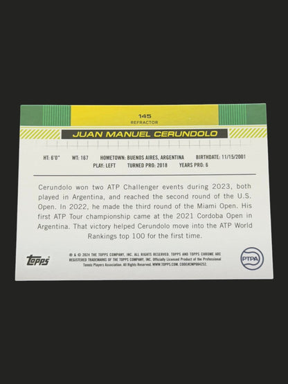 2024 Topps Chrome Juan Manuel Cerundolo — Refractor tennis card