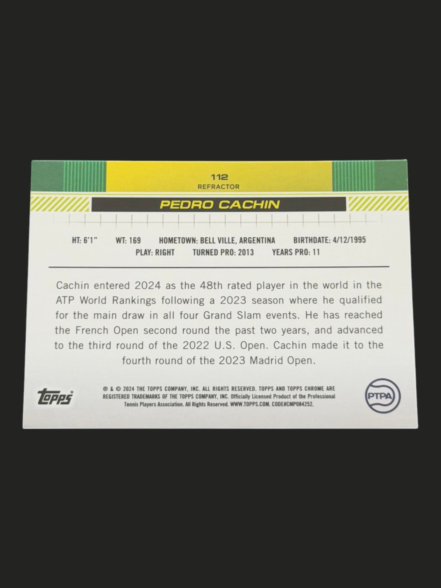 2024 Topps Chrome Pedro Cachin — Refractor tennis card