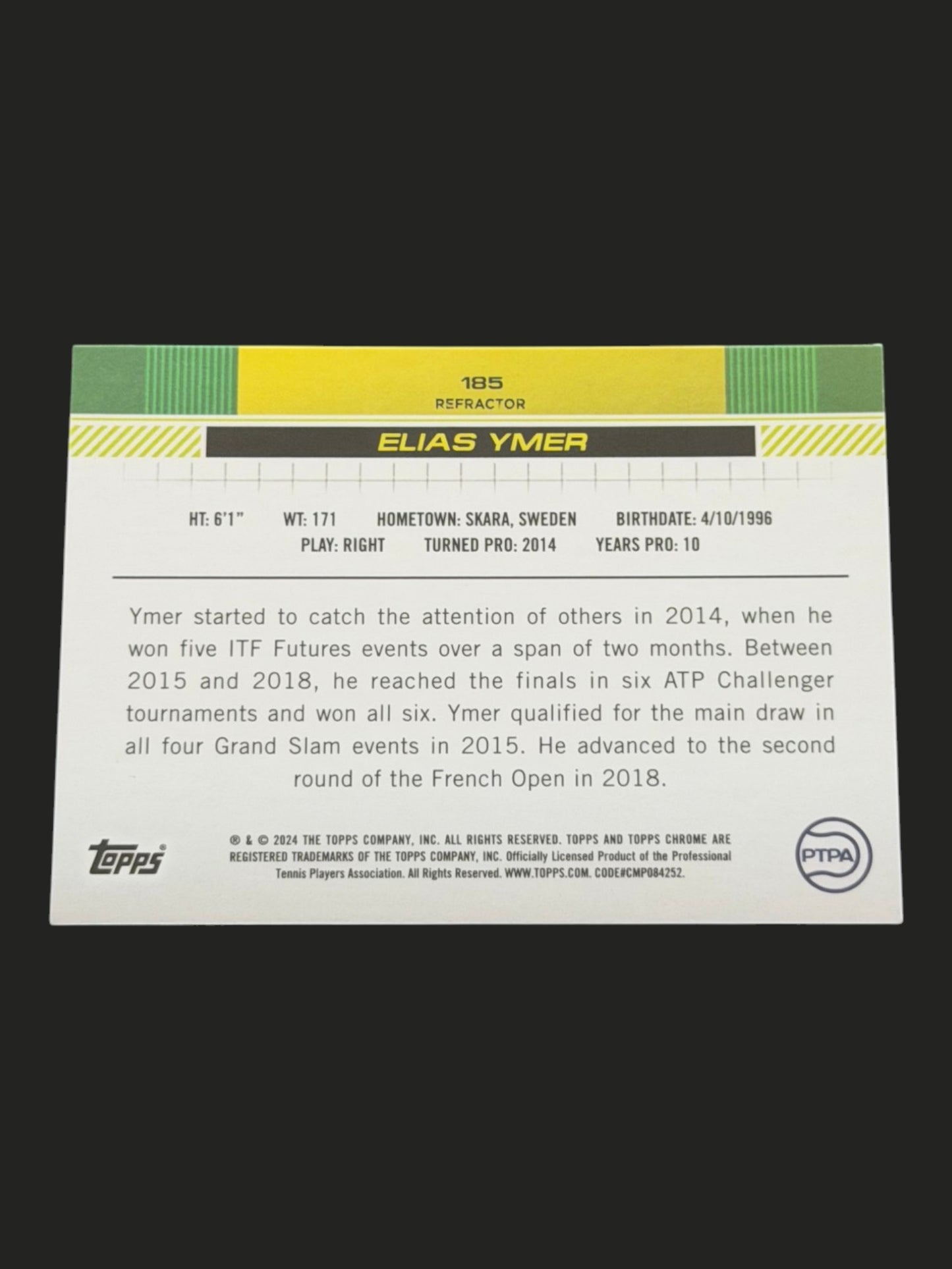 2024 Topps Chrome Elias Ymer — Refractor tennis card