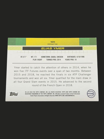 2024 Topps Chrome Elias Ymer — Refractor tennis card