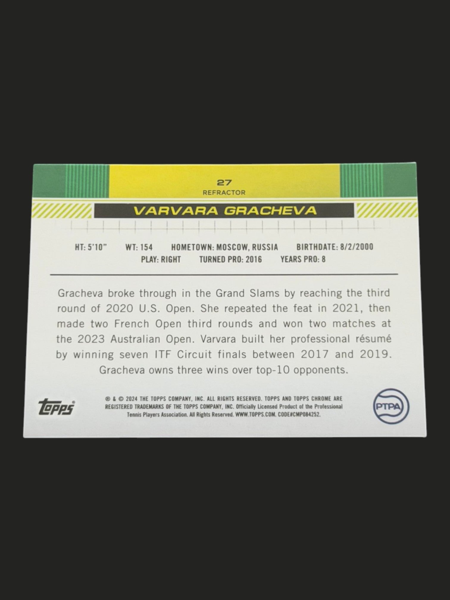 2024 Topps Chrome Varvara Gracheva — Refractor tennis card