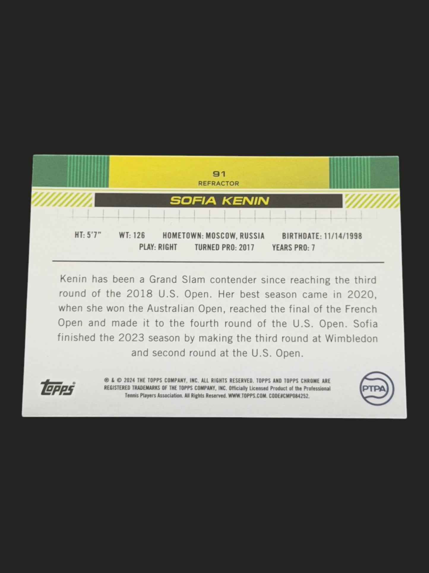 2024 Topps Chrome Sofia Kenin — Refractor tennis card