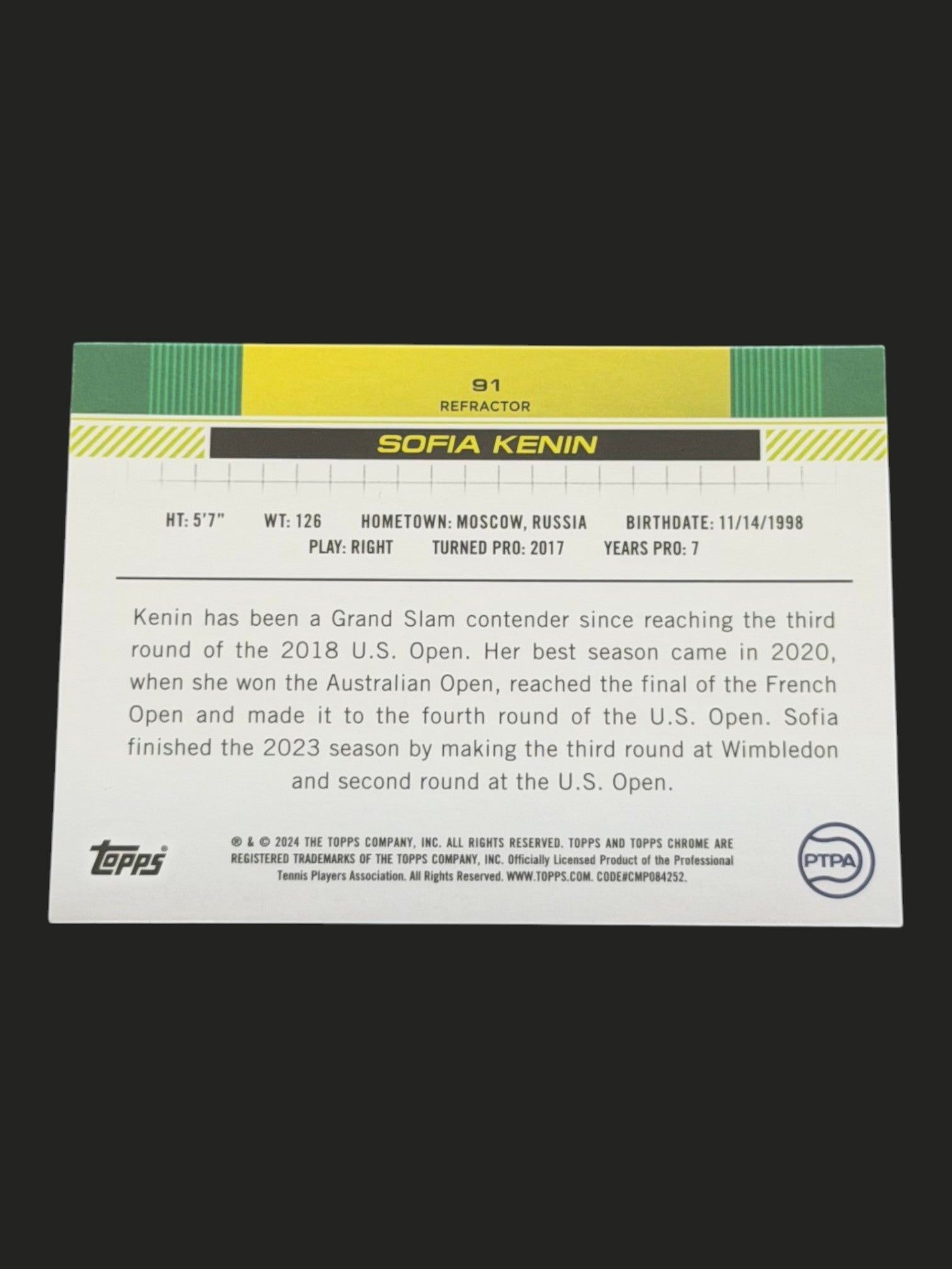 2024 Topps Chrome Sofia Kenin — Refractor tennis card