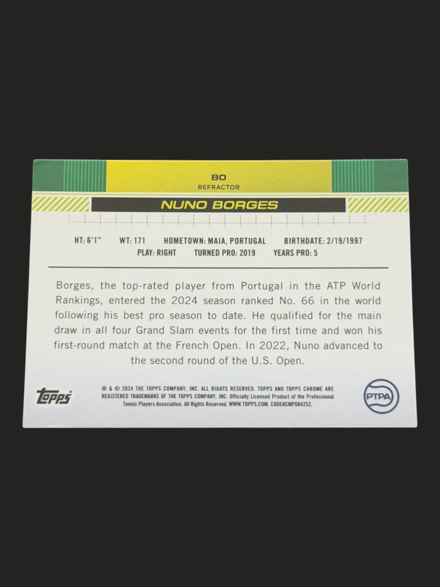 2024 Topps Chrome Nuno Borges — Refractor tennis card