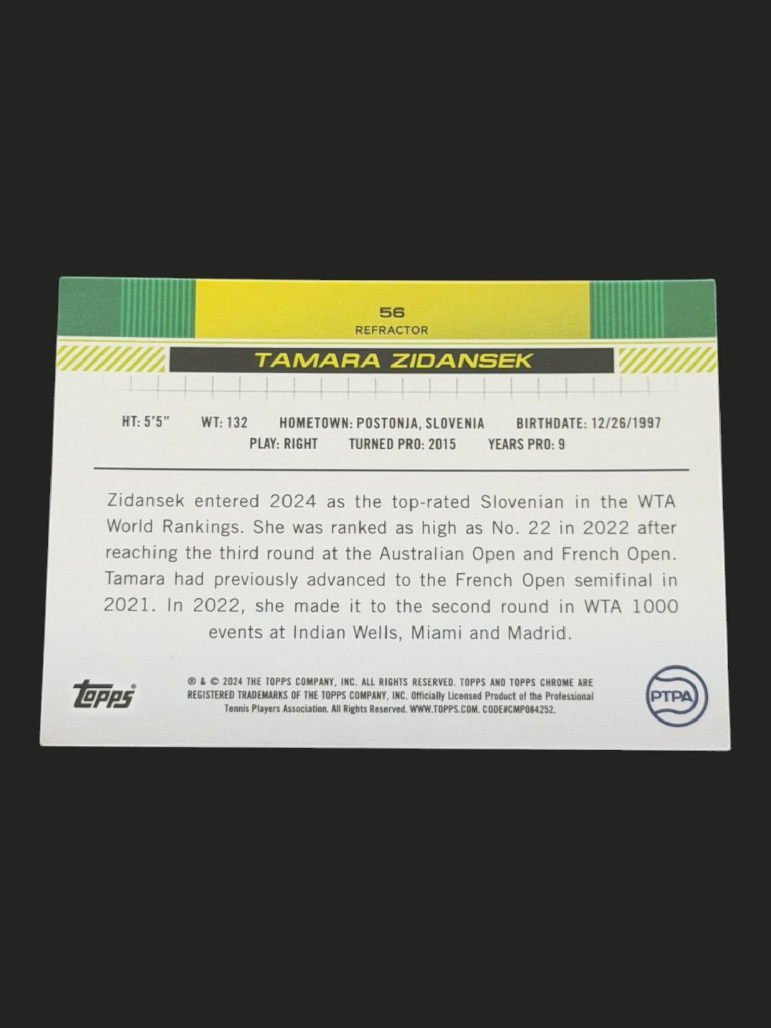 2024 Topps Chrome Tamara Zidansek — Refractor tennis card